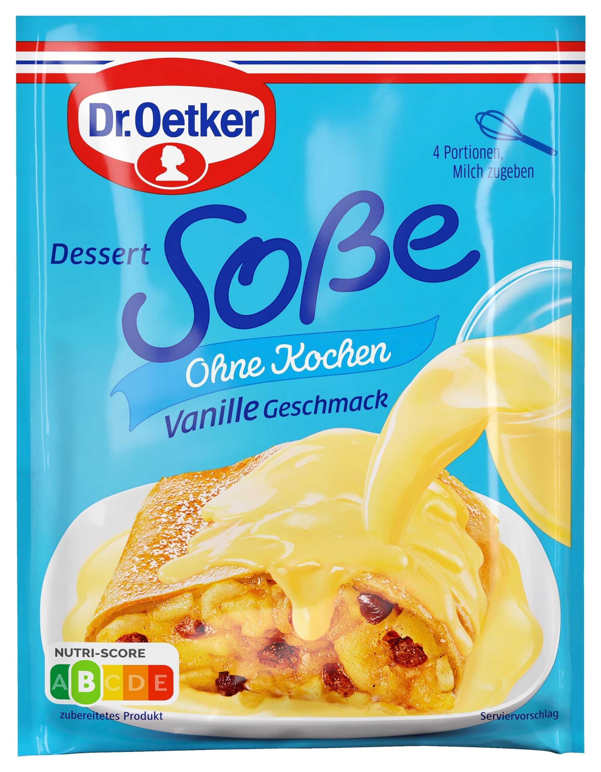 Dr. Oetker Dessert-Soße ohne Kochen Vanille-Geschmack, 20er Pack Vanillesoßen-Pulver zum Einrühren in kalte Milch, 20 x 39 g für je 250 ml Vanillesauce
