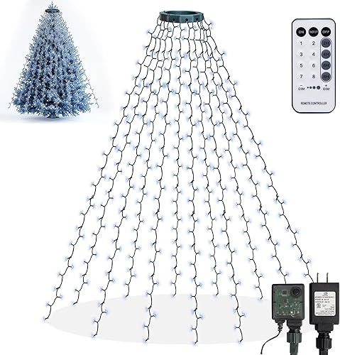 Dazzle Bright Luces para árbol de Navidad, 448 luces LED para decoración de árbol de cascada con control remoto y 8 modos de iluminación, 8.2 pies x