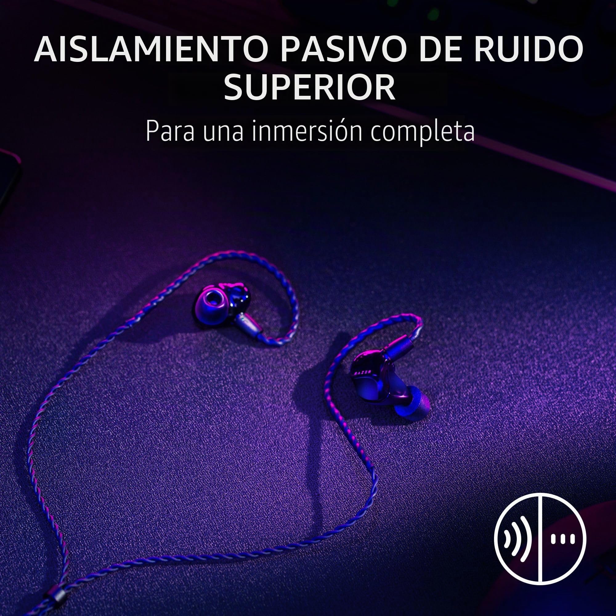 Razer Monitor intrauditivo Moray para transmisión: diseño acústico híbrido de Doble Controlador, Forma ergonómica de Perfil bajo, Aislamiento pasivo de Ruido, Cables Trenzados, Almohadillas