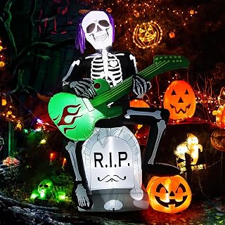 7 FT Halloween Inflatables Decorations Outdoor Skeleton Ghost with Tombstone Pumpkin, Blow Up Yard Decorations with Build-in LEDs, Holiday Inflatables for Indoor Outdoor Garden Lawn