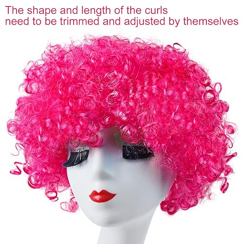 Miniatura 3 de ELECLAND Juego de 7 pelucas de fiesta y 7 piezas de gorra de peluca, pelucas afro rizadas de neón, peluca colorida para cosplay, pelucas de fiesta