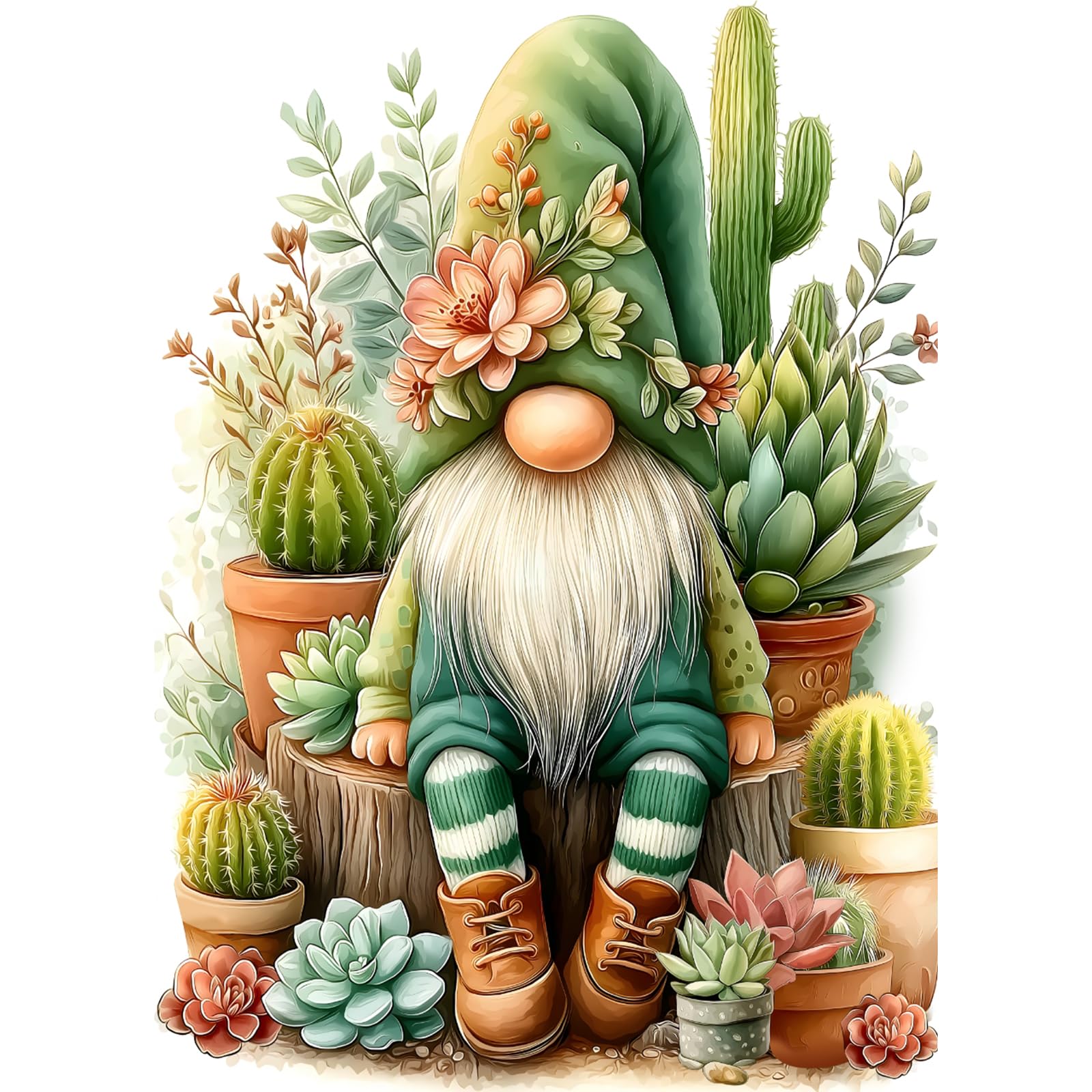 Cactus Gnome Puzzles for Adults 1000 Pieces Funny, Spring Succulent Plant Garden Cute Gnome Jigsaw Puzzles, Nature Flower Themed Challenging for Adults