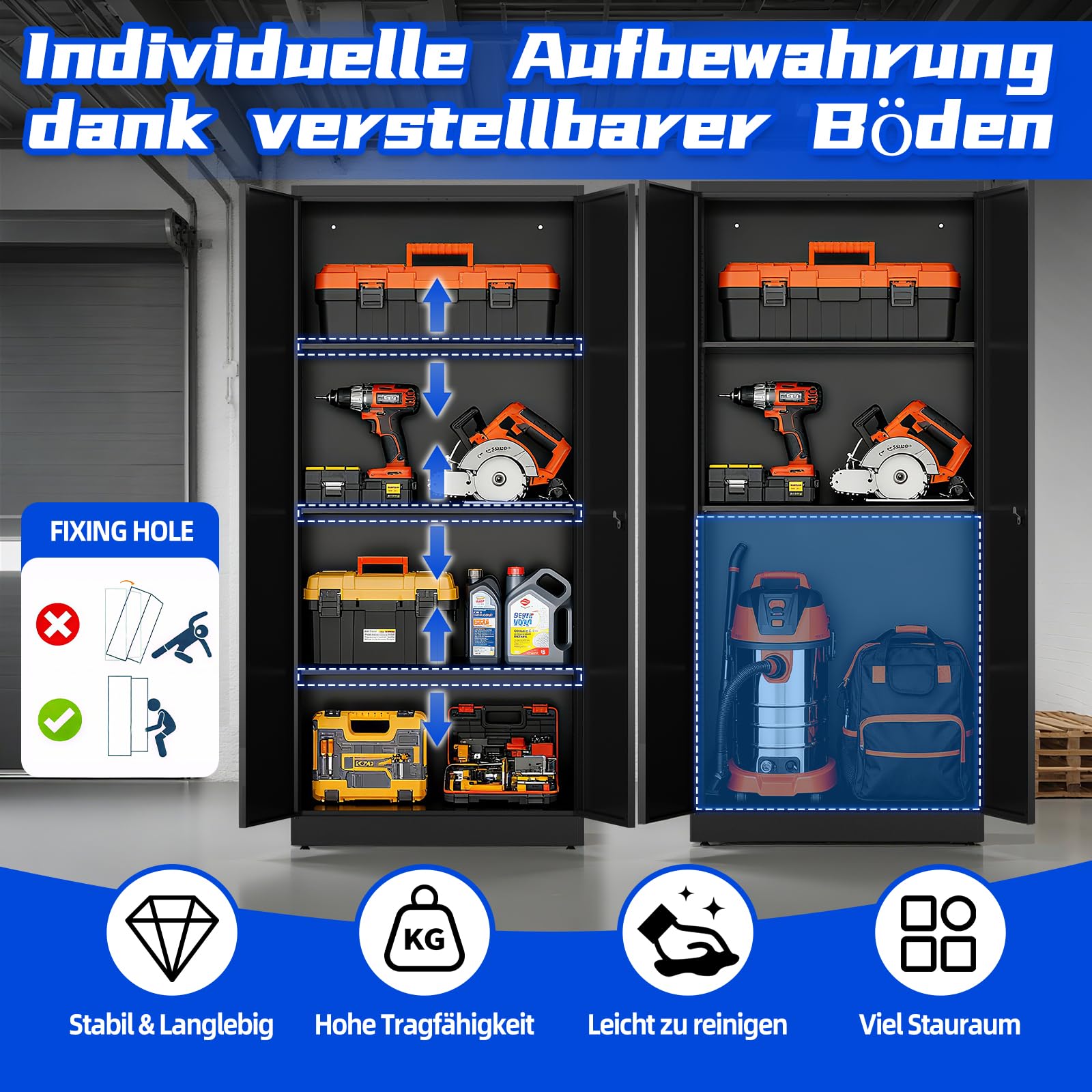 Metallschrank, Werkzeugschrank, Aktenschrank Abschließbar, Mehrzweckschrank mit Kombinationsschloss, Verstellbare Regale, Garage,Büro, Wohnzimmer, 180cm x 80cm x 40 cm, Schwarz