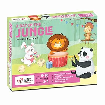 Chalk and Chuckles A Day in The Jungle, Picture Bingo Game for Kids, Ages 4-8 Years Old, Learning & Education, Board Game for Boys, Girls 5 and up,Multicolor