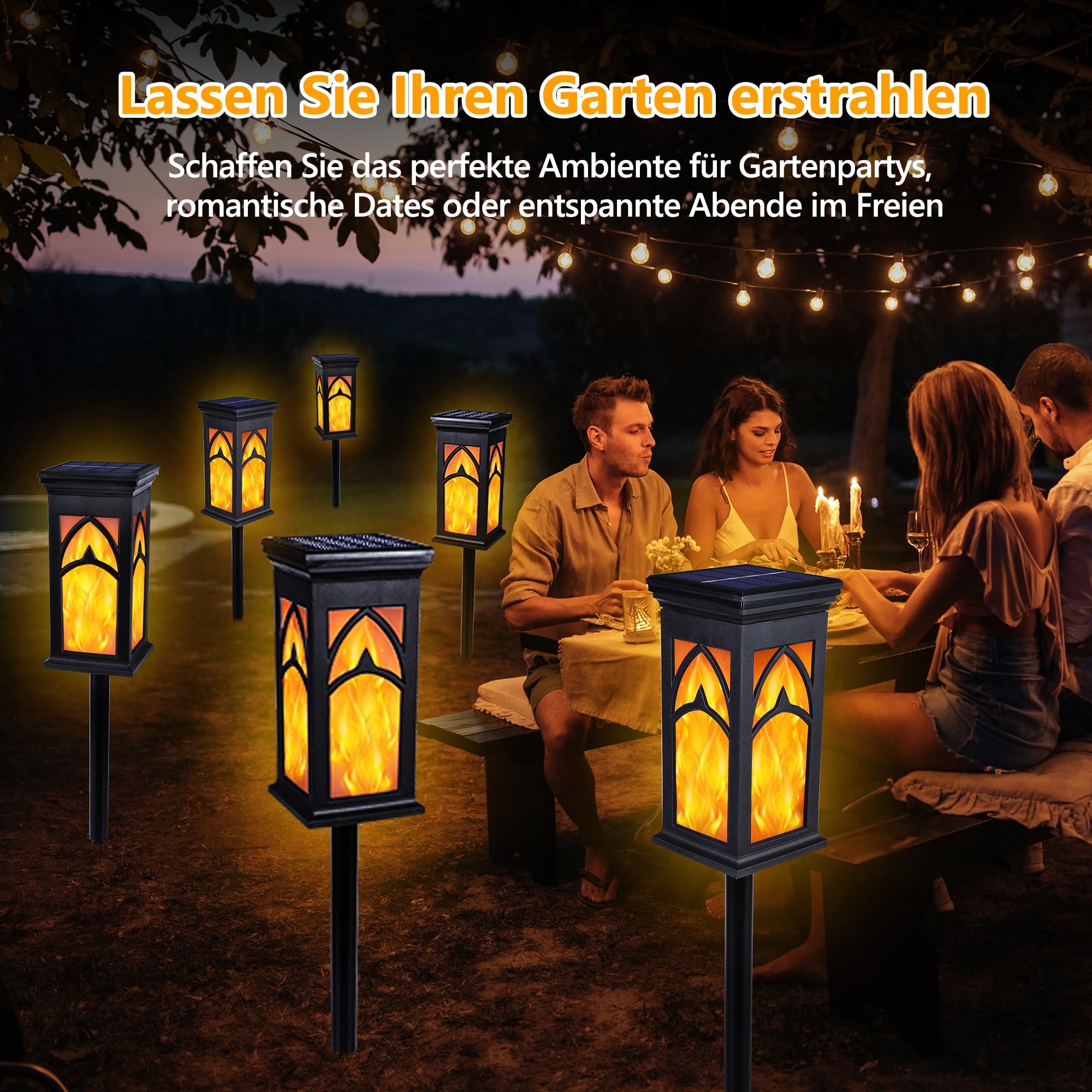 Moxled Lot de 10 lampes solaires pour extérieur, avec effet flamme réaliste, IP65, étanches IP65, pour jardins, chemins, cours, pelouse, balcon