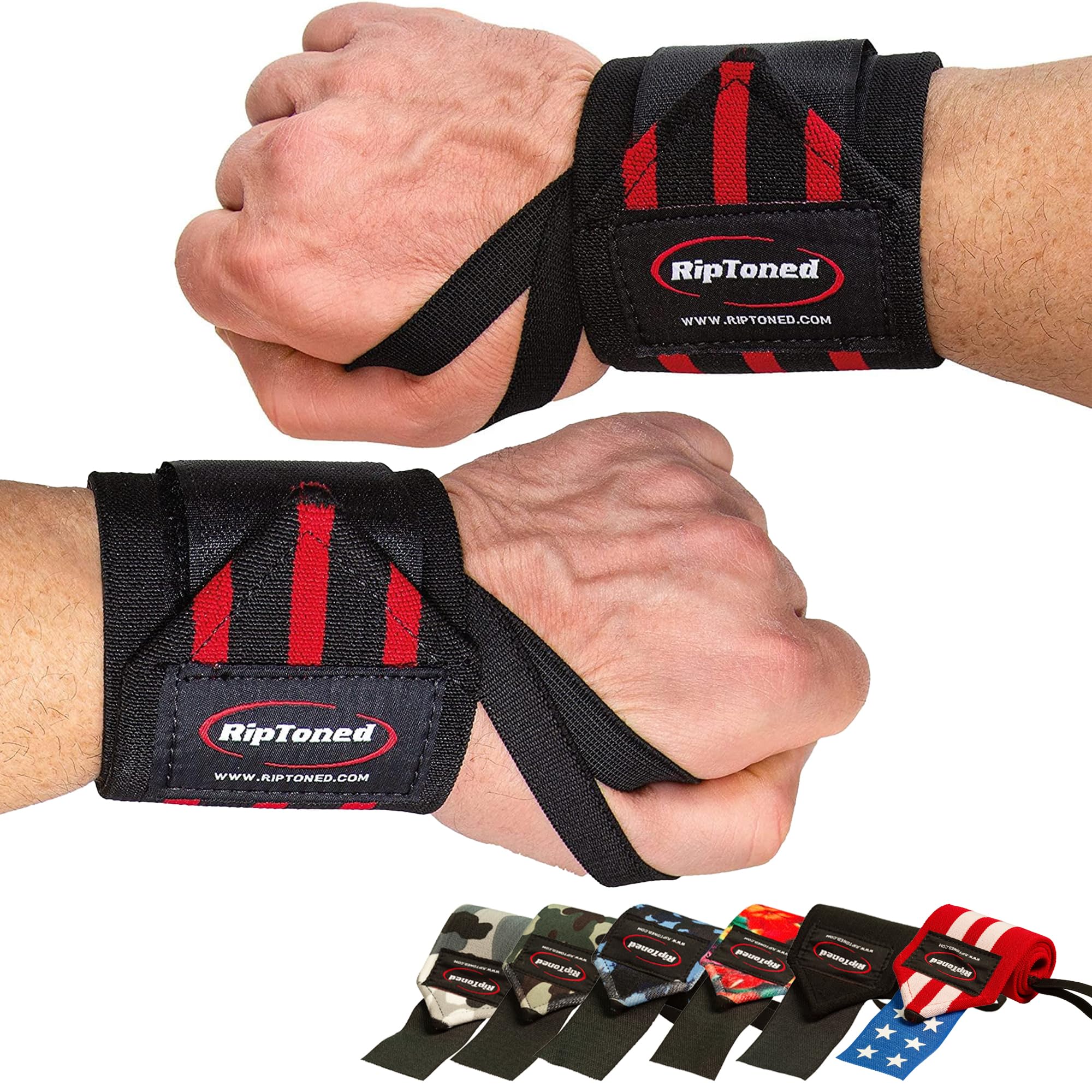 Rip Toned Wrist Wraps for Weightlifting – USPA & USAPL Approved 18" Wrist Straps for Powerlifting – Adjustable, Durable Gym Wraps with Thumb Loop – Maximum Support for Men & Women – Red Stiff