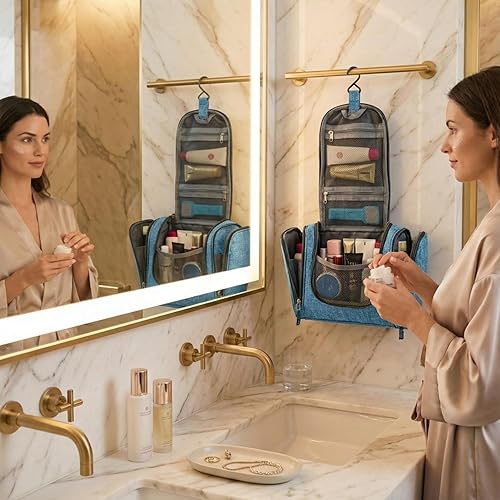 Miniatura 5 de Bolsa de aseo de viaje Bago impermeable colgante grande para baño y bolsa de viaje organizadora de artículos de tocador, L