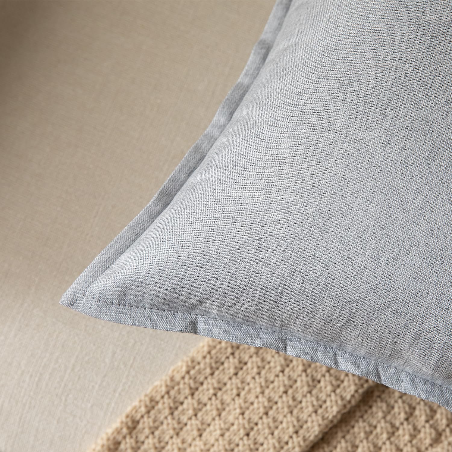 YAERTUN Pack of 2 Decorative Linen Soild Cushion Covers Farmhouse Neutral Throw Pillow Cases for Chair Couch Sofa Bedroom Living Room Home Decor 26 x 26 Inch 65x65 cm Light Gray - Image 2