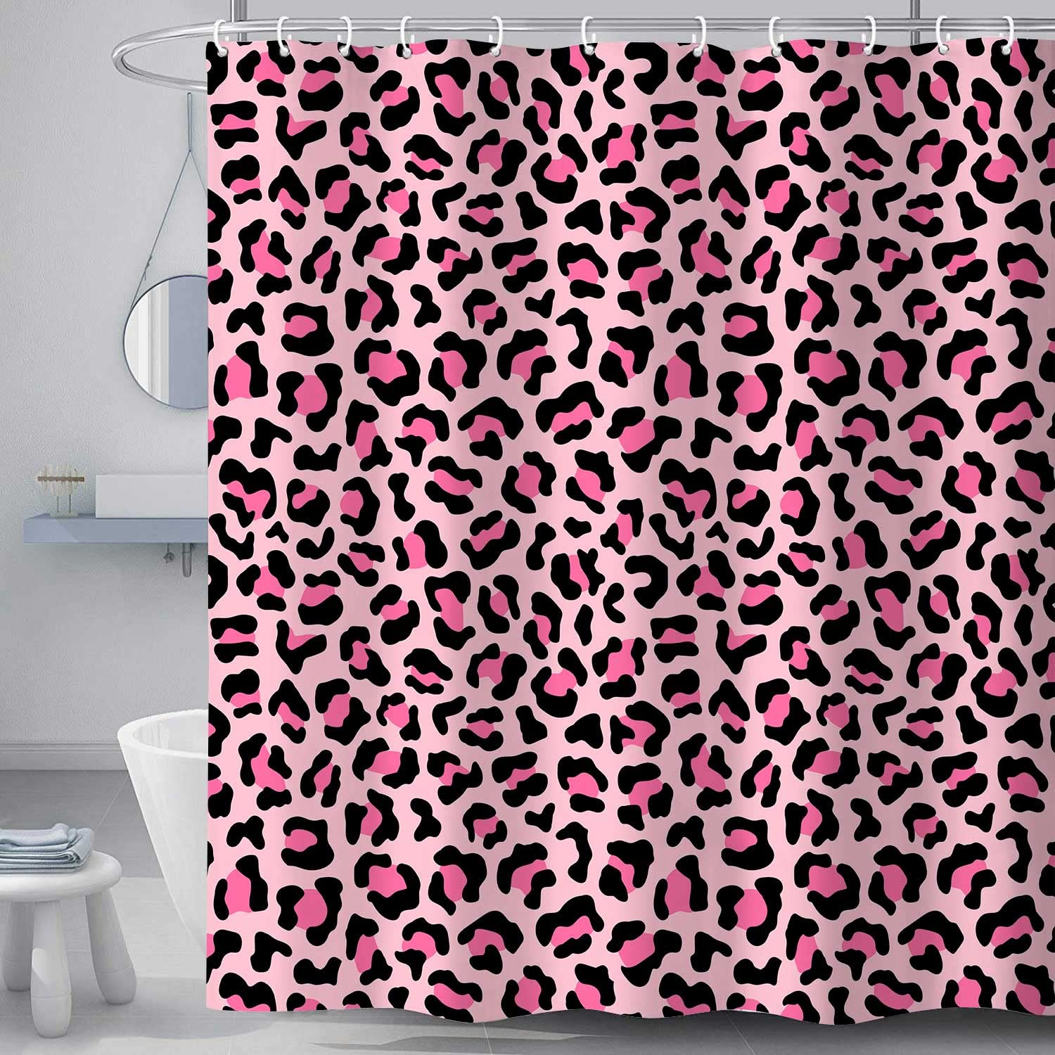 Bzhilja Pink Leopard Print Shower Curtain, Sexy Fancy Modern Simple Home Tub Bath Curtains, Cheetah Skin Pattern Bathroom Decor for Girl Shower