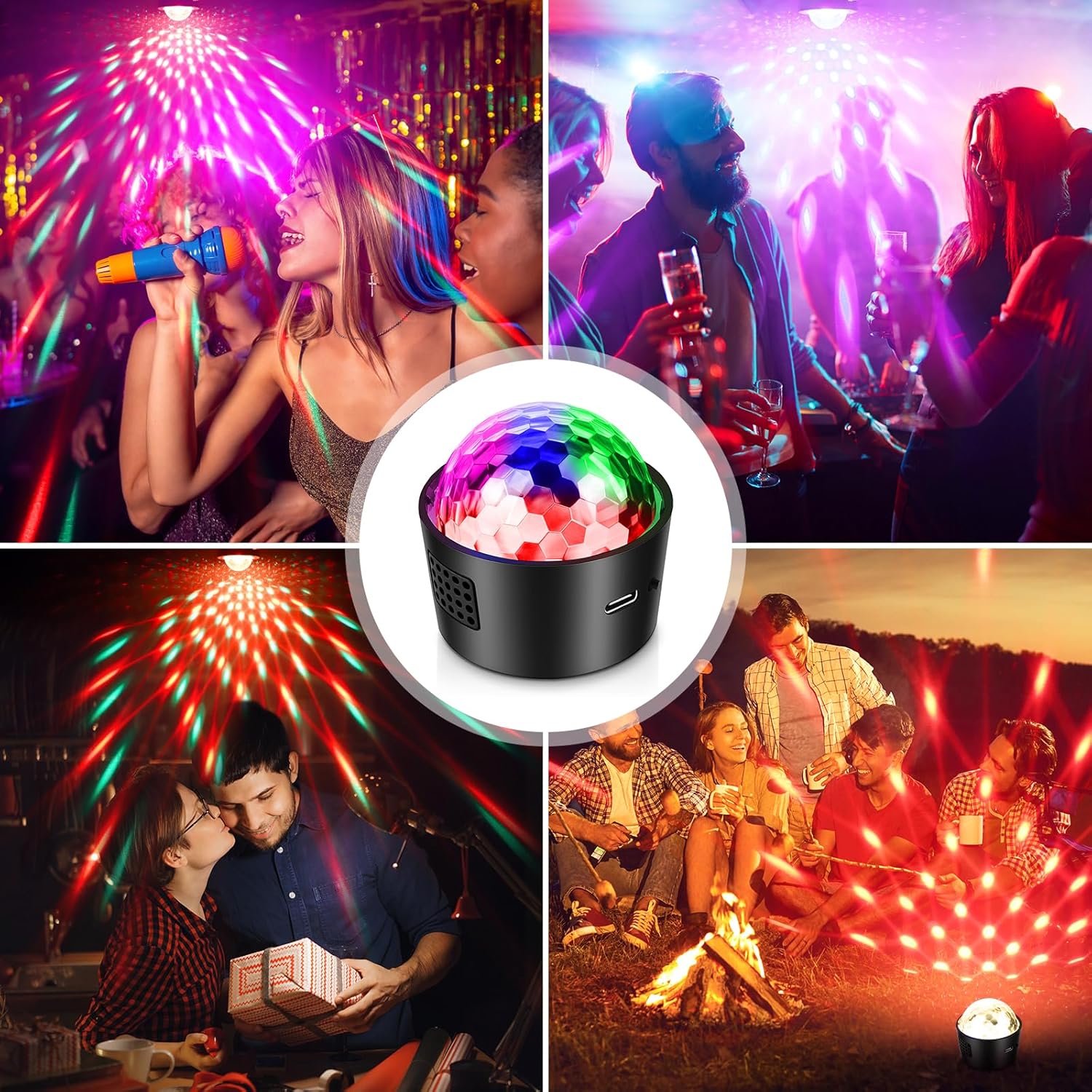 Mini Disco Ball Light,Rechargeable Party Lights,Sound Activated Strobe DJ Light,Portable Battery Operated,Night Lights Projector for Kids,Halloween,Disco Decoration for Car/Parties