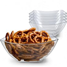 32oz Clear Plastic Serving Bowls 4 Pack Medium Candy Dishes, Square Plastic Buffet Containers for Chips, Snacks, Mints, Salad Bar, Snack Bowl Parties, Office, Bridal Shower, Party Supplies