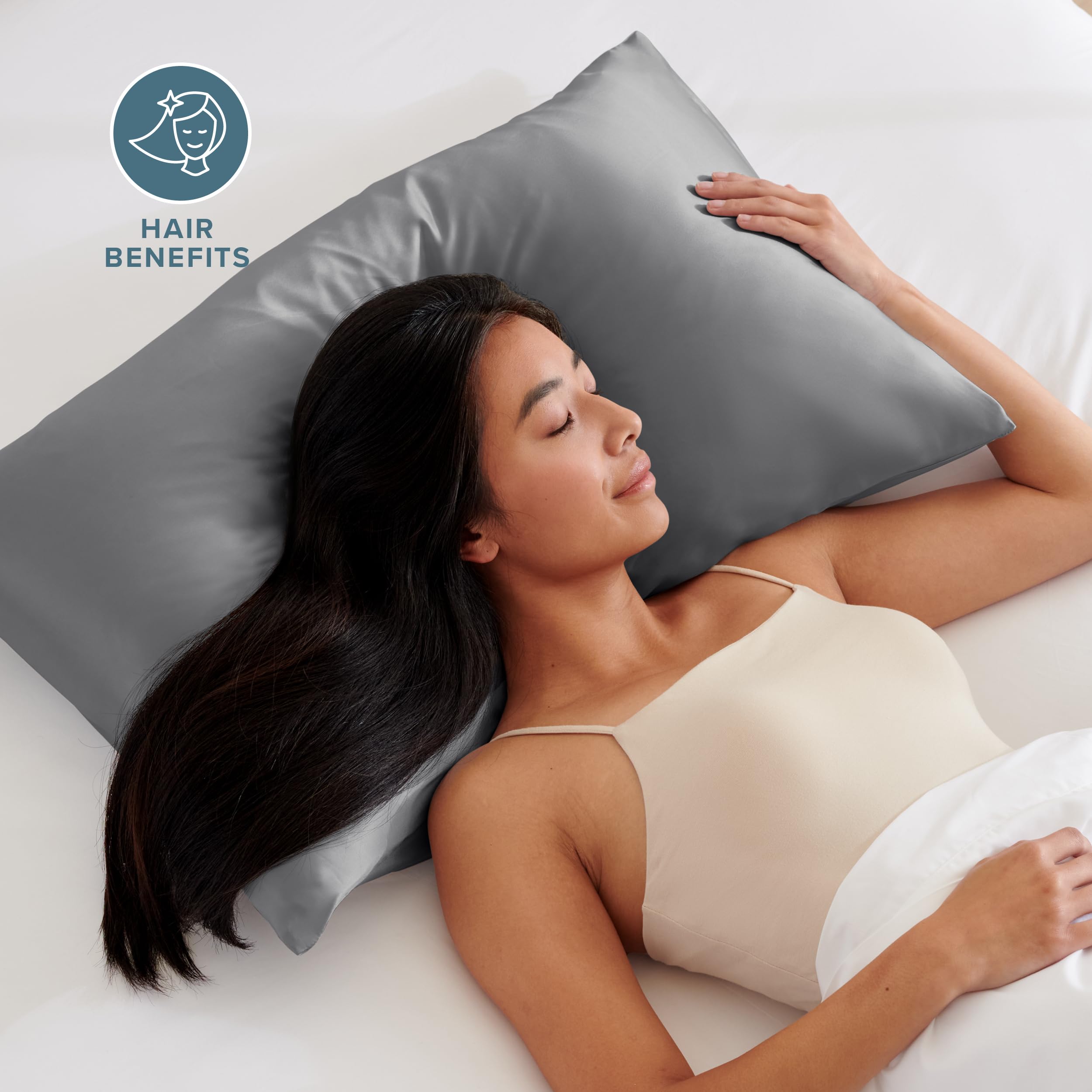 Bare Home Satin Pillowcases (King 20"x40" Set of 2, Forged Iron Grey)