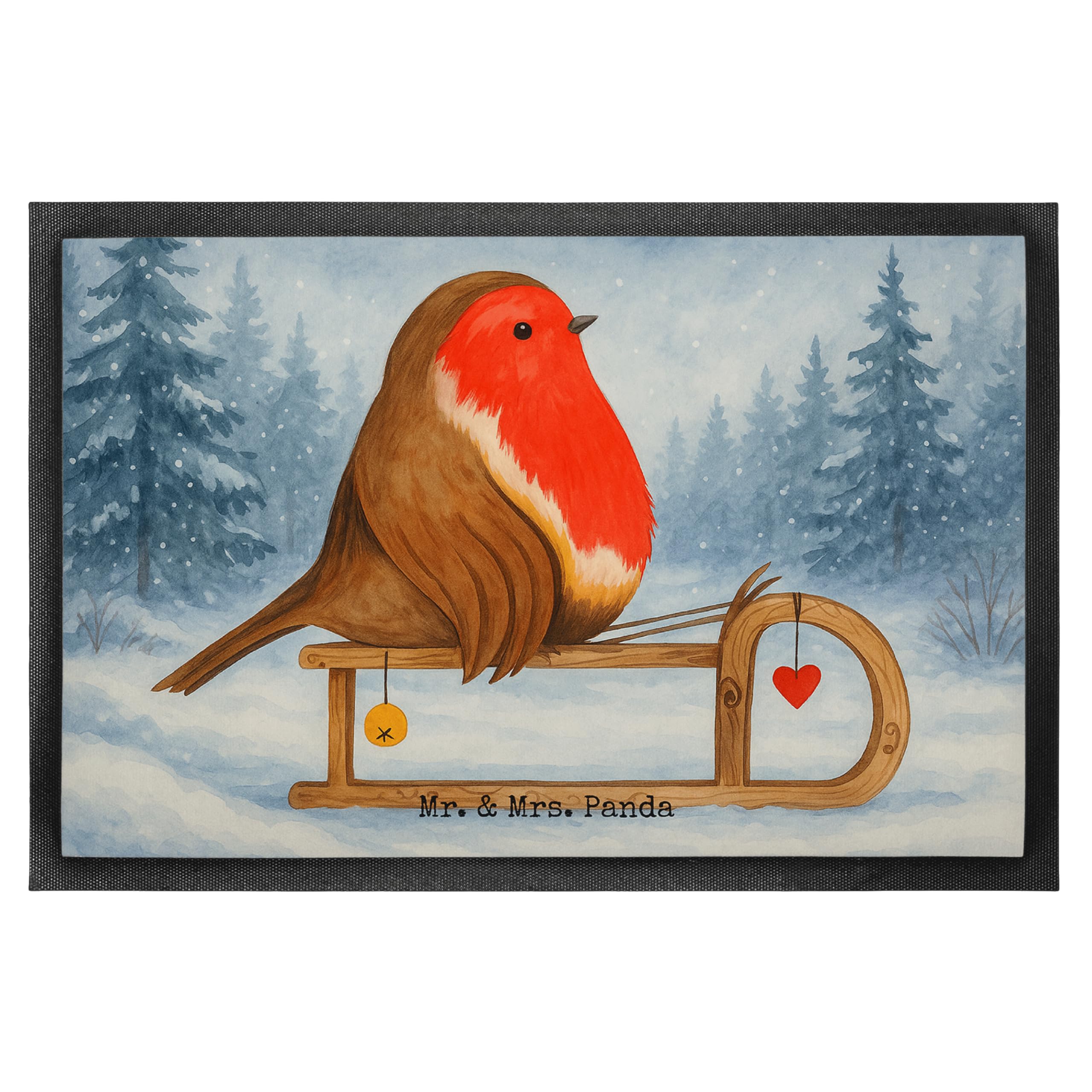 Mr. & Mrs. Panda fußmatte Rotkehlchen Schlitten Design 50 x 75 cm - Geschenk, Vogel, Weihnachten, Schmutzmatte, Fußabstreifer, bodenmatte, Schmutzfangmatte, Schuhabstreifer