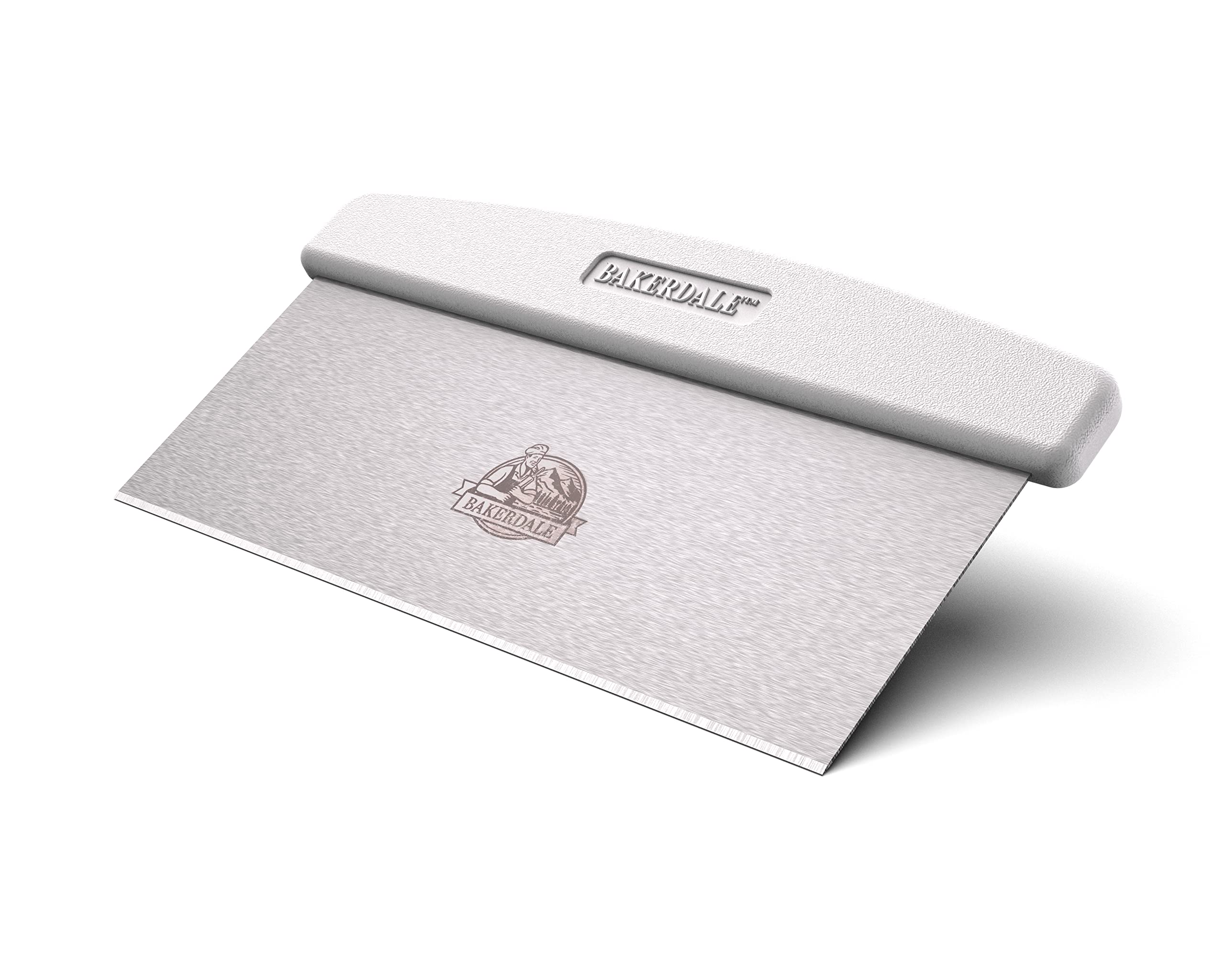 Bakerdale Large Bench / Dough / Cake Scraper, Icing Smoother Spreader, 10-inch Long Stainless Steel Blade, with white Polypropylene Handle