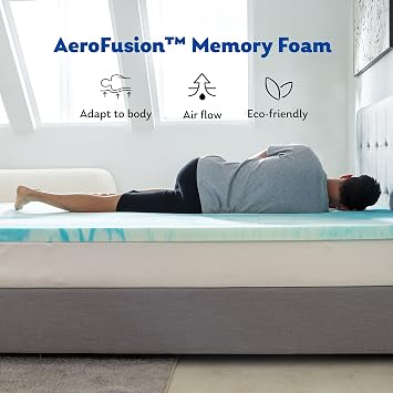 MLILY 4 Inch Full Memory Foam Mattress Topper with Gel Infusion, Cooling Pad in a Box, CertiPUR-US Certified, 54x75, Blue