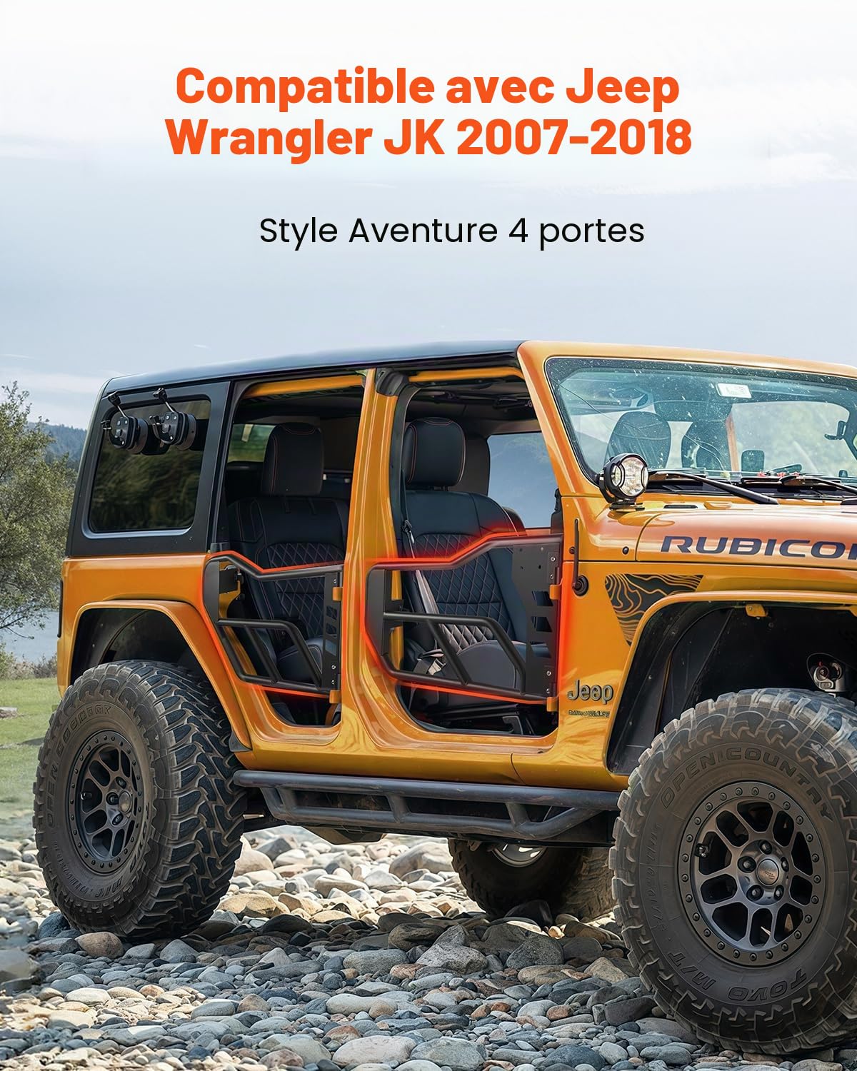 VEVOR Tube porte pour Jeep, 4 portes, porte tubulaire pour Jeep de style aventure avec charnières robustes, loquet OE, coussinets en caoutchouc et tube en acier trempé, pour Jeep Wrangler JK 2007-2018