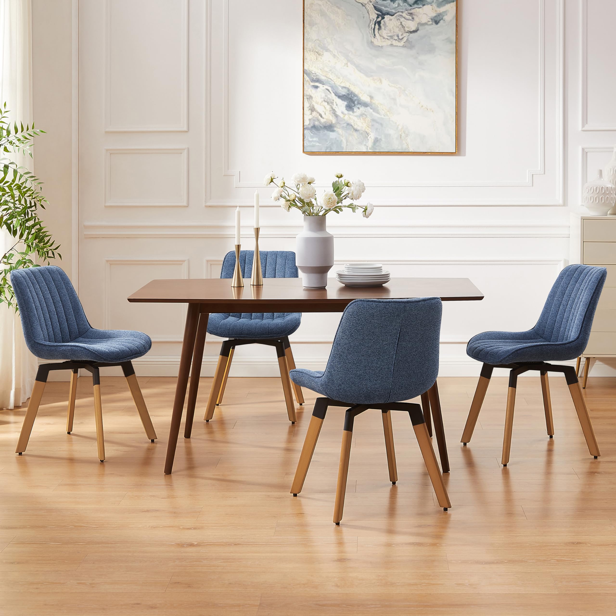Art Leon Dining Chairs Set of 4, Mid Century Modern Swivel Dining Room Chairs, Fabric Upholstered Armless Side Chairs with Wood Legs for Kitchen