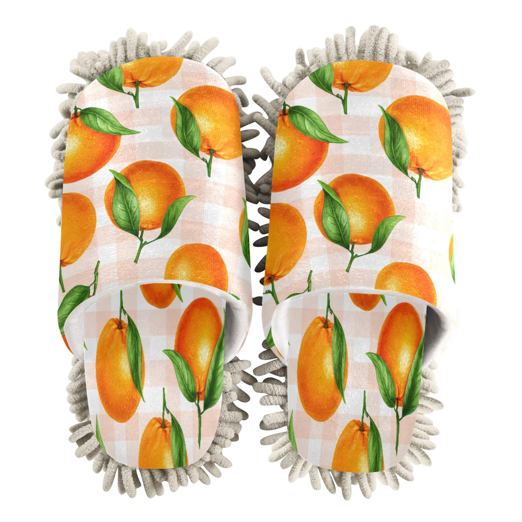 Kigai Oranges on Gingham Mop Slippers for Floor Cleaning, Slippers for Women Men, Microfiber Floor Cleaning, L