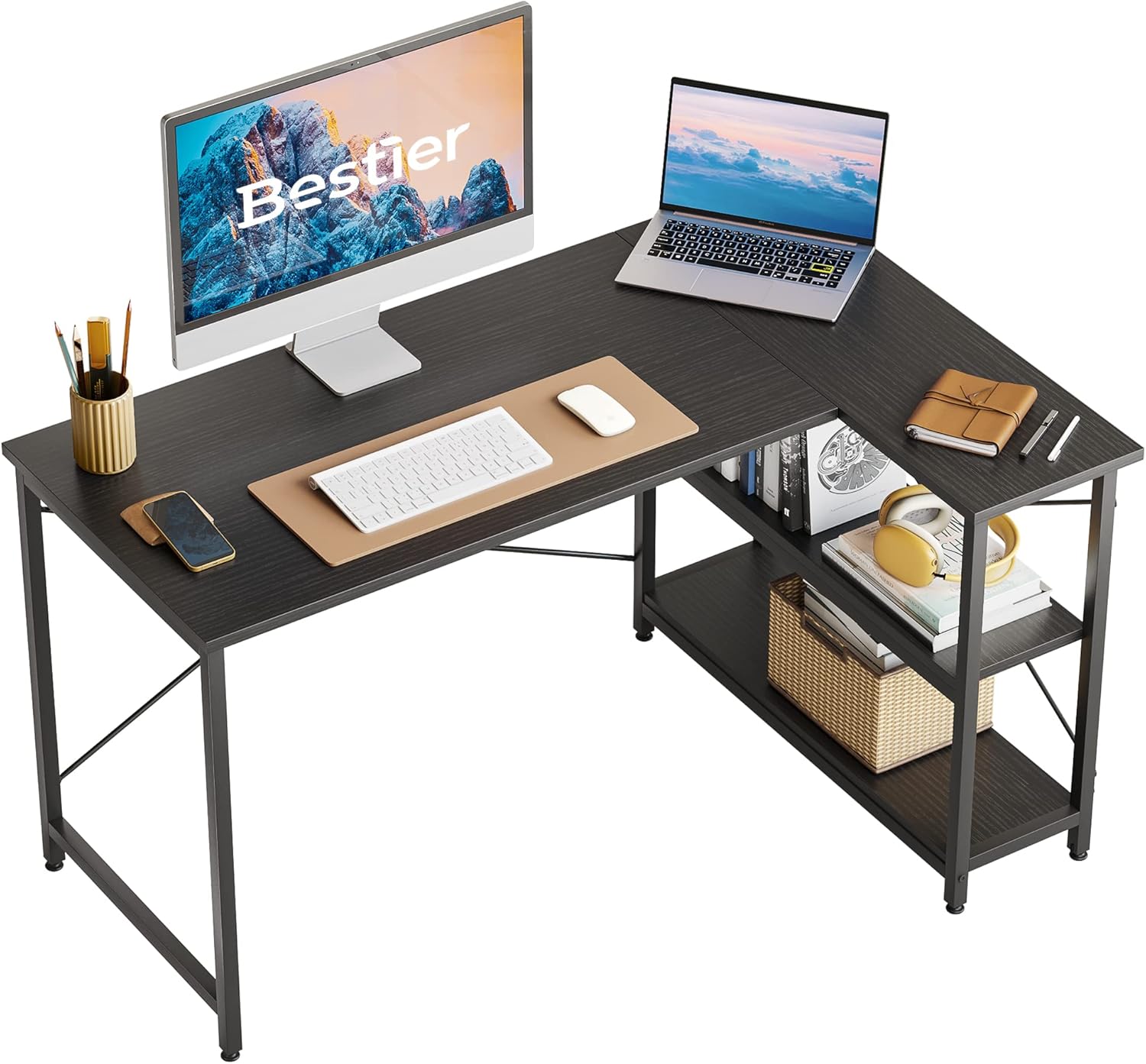 Buy Bestier Small L Shaped Desk with Shelves 47 Inch Reversible Corner