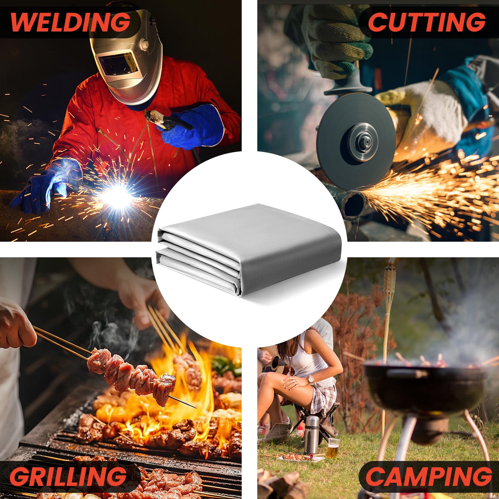 Couverture de soudure robuste, rideau de soudure en fibre de verre revêtu de silicone avec œillets, couverture isolante ignifuge pour soudure industrielle, couverture anti-feu multi-usage pour fumoir