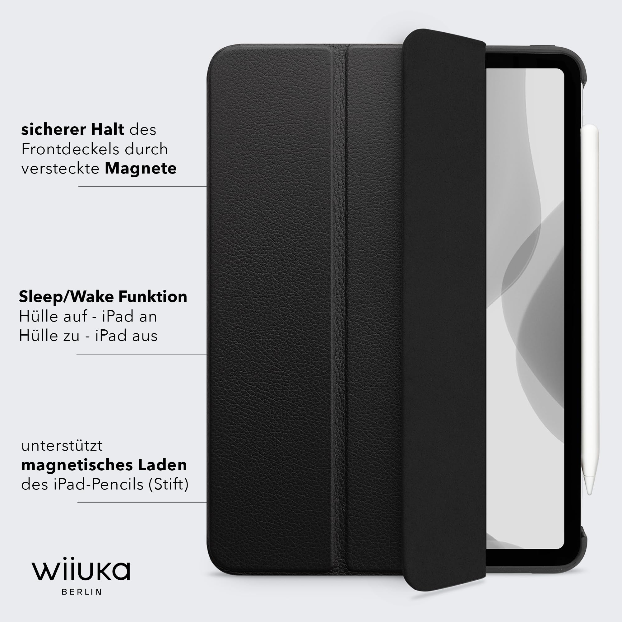 WIIUKA Etui do iPada Pro 11" (2023-2018), skóra niemiecka, etui skórzane, bardzo cienkie, Premium Smart Cover Case, czarne