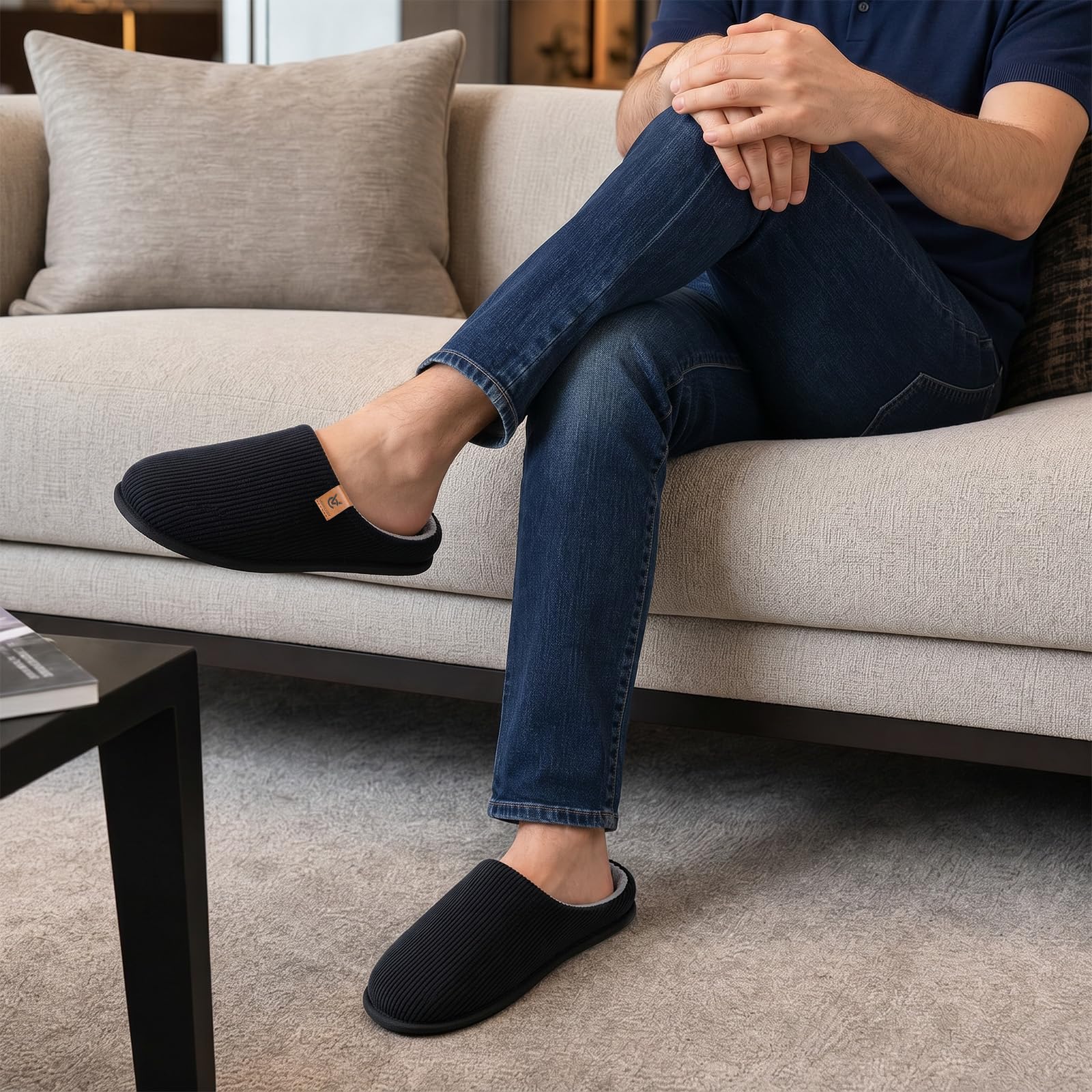 VeraCosy Pantoufles pour hommes confortables à enfiler en velours côtelé avec mousse à mémoire de forme, chaussons d'intérieur