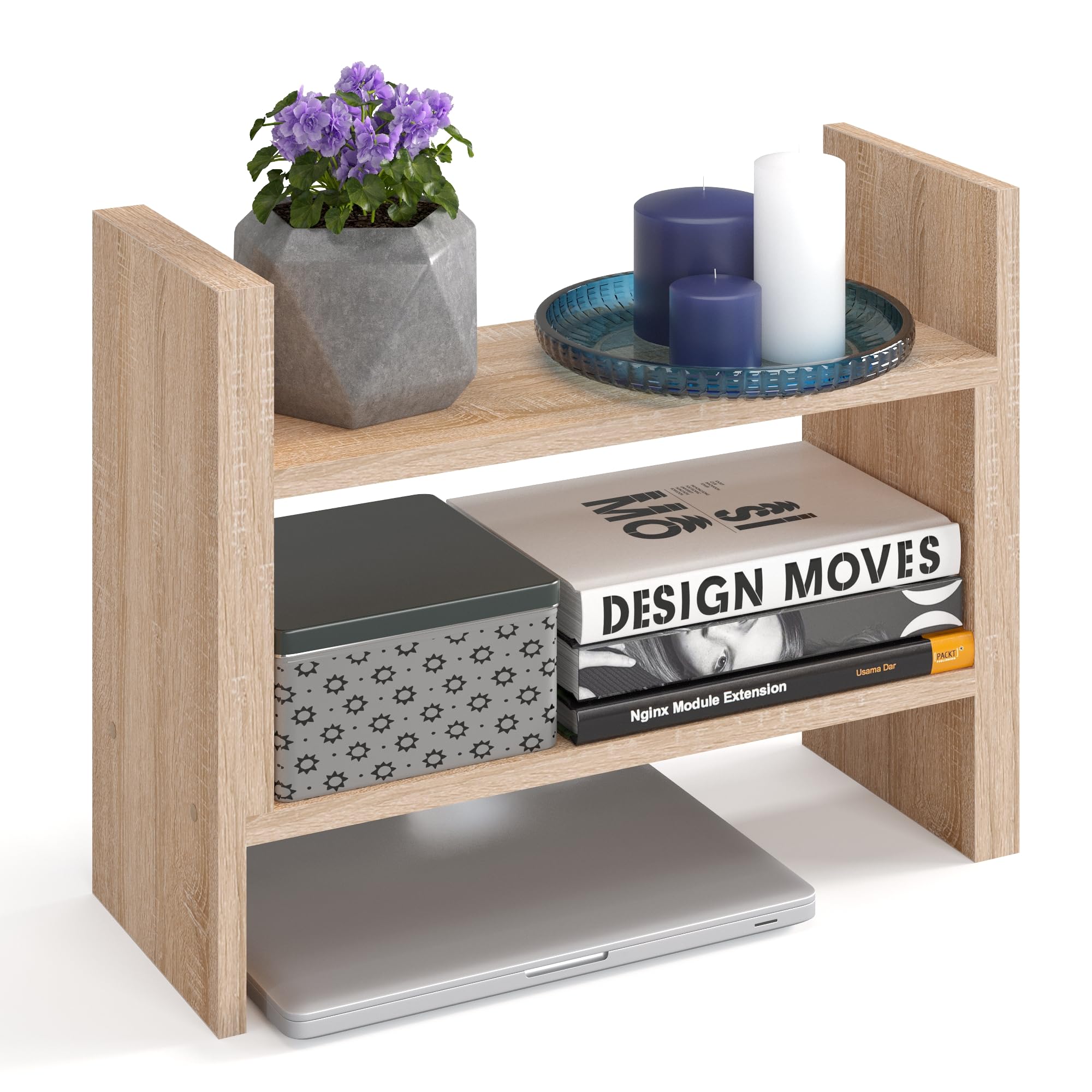 KOMTO Tischregal Schreibtisch Aufsatzregal - Regal Klein, Küchenregal Stehend für Arbeitsplatte, Desktop Bücherregal Sonoma Eiche | Shelf K 51-97 х 20 х 40 cm