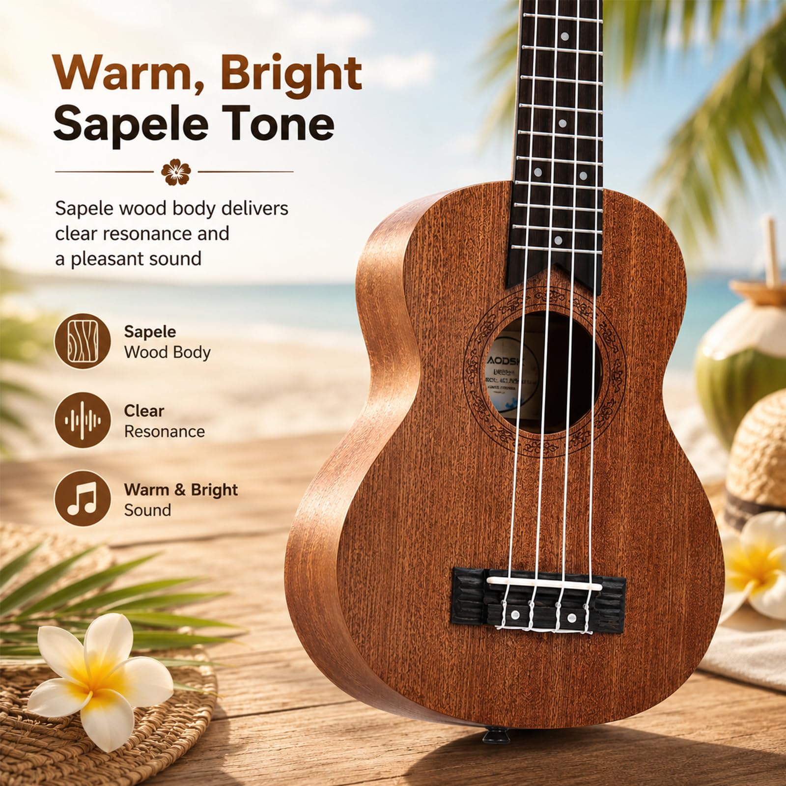 AODSK Ukulele sopranowe dla początkujących 53 cm zestaw Ukelele z torbą Gig Tuner nylonowy sznurek 4 kostki tkanina lekcja online prezent świąteczny