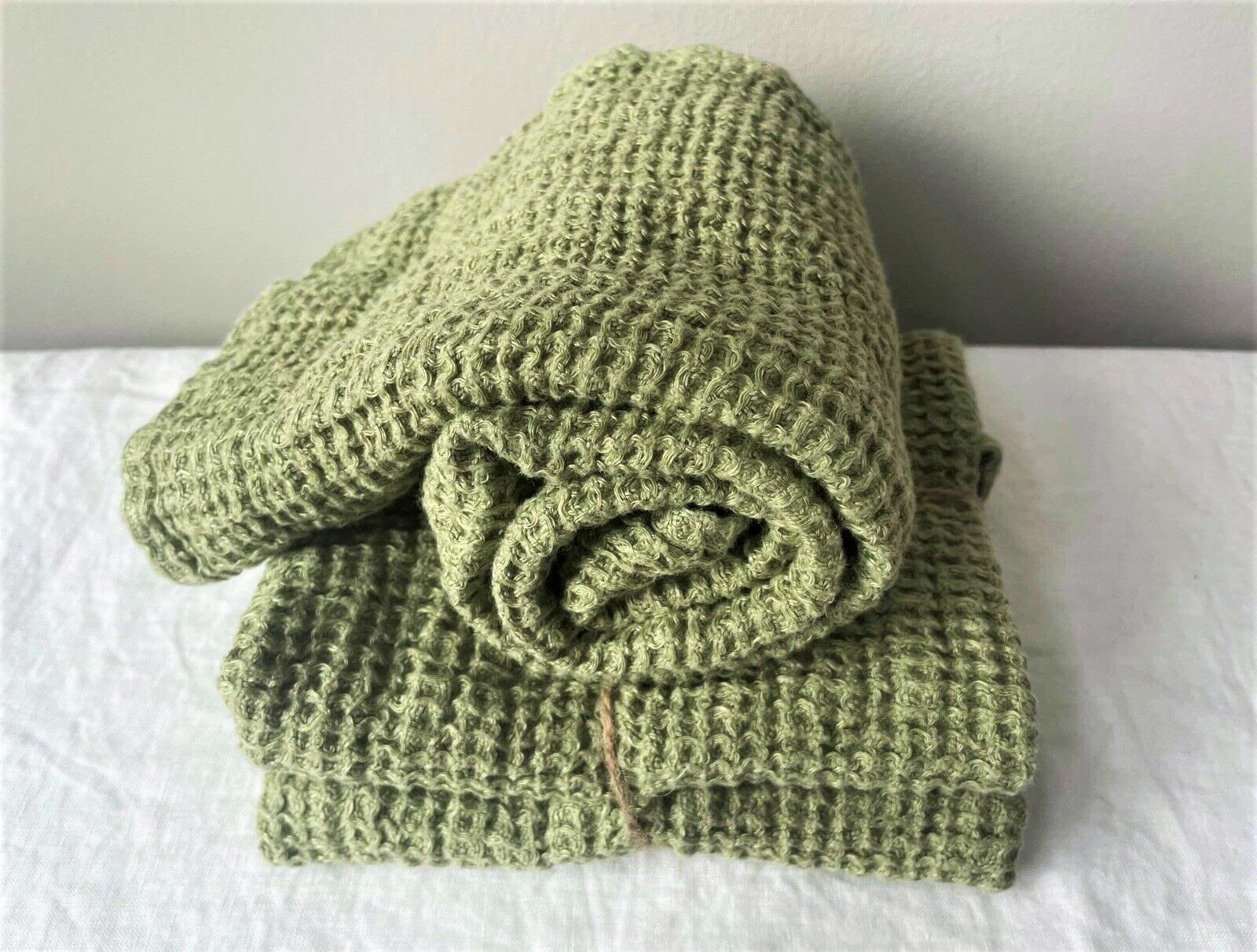JOWOLLINA 2-er Set Hand & Gästetücher 100% Leinen Stonewashed Waffelpique (Sage, 2St. 50 x 70 cm)