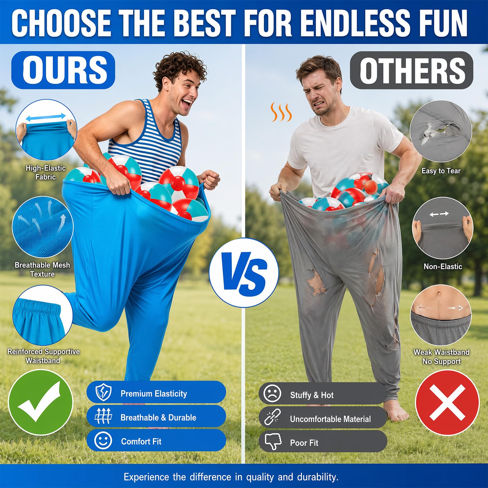 Pipihome Outdoor Spiele Oma Hosen Wurfspiel, 13-Teiliges Gartenspiele für Erwachsene Kinder, Granny Pants Partyspiel mit 10 Hüpfbällen, Lustige Spiele für Draußen Gartenparty, Familienfeier