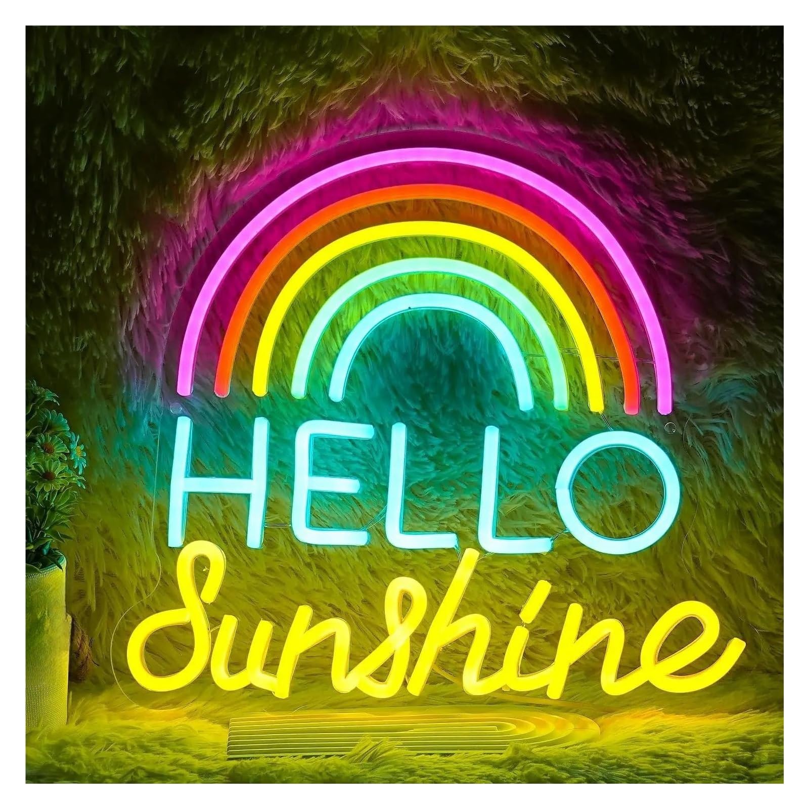 Lemst One Color Signs Lamp Hello Sunshine Neon Sign Light Dimmable For Game Room Bedroom Home Bar Living Room Store Wall Decor Usb Powered Lamp 32Cmx35cm