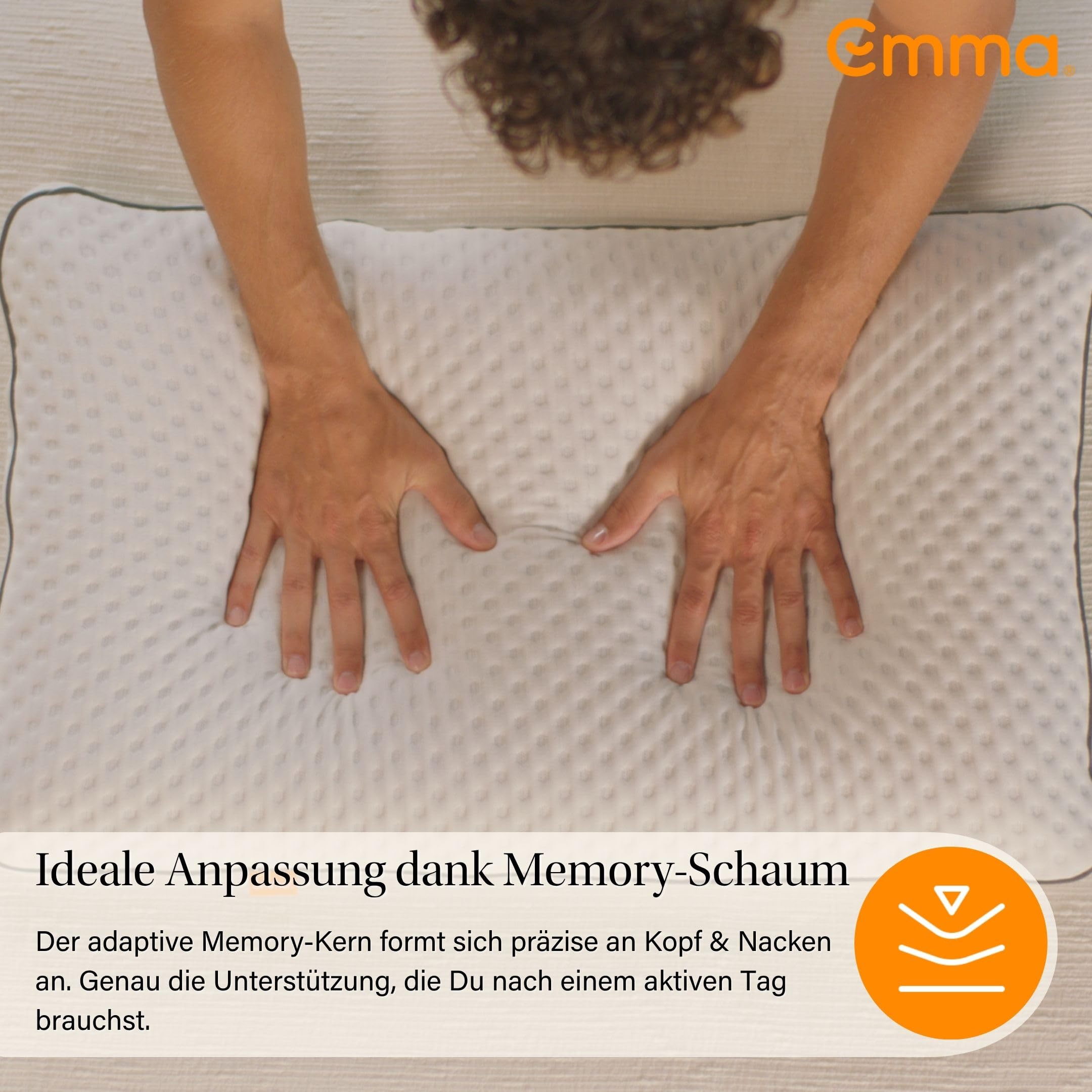 Emma Premium Stützkissen 80x40 – Ergonomisches Nackenkissen mit Thermosync Technologie – Kühlendes Memory Foam Kopfkissen, Höhenverstellbar für Seiten-, Rücken- & Bauchschläfer – Waschbarer Bezug