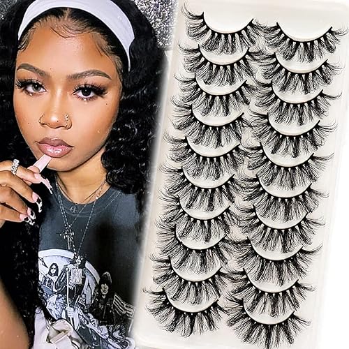 Veleasha - Pestañas postizas espesas y tenues de visón sintético, 10 pares de pestañas postizas cruzadas de 0.9pulgadas de largo (22mm), para