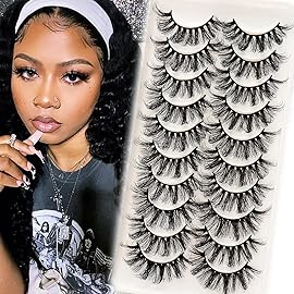 Veleasha Lashes Fluffy Wispy Faux Mink Eyelashes Criss-cross False Lashes 10 Pairs Pack Fake Eyelashes for Women (6D23)