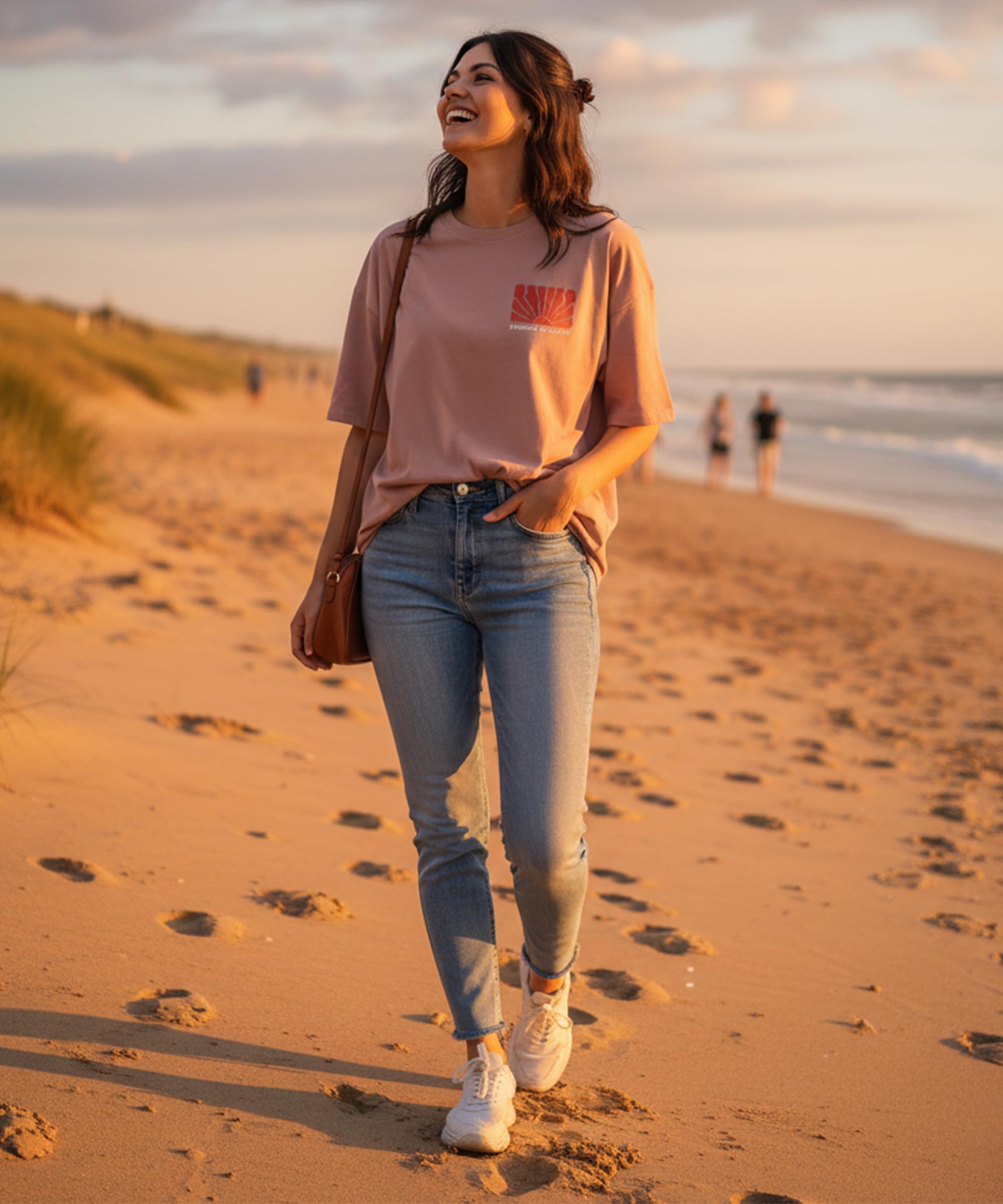 SHODOX® Camiseta de mezcla de algodón con hombros caídos estampada para mujer, suave, transpirable y ligera, ajuste holgado, elegante para niñas con estampado gráfico de primera calidad