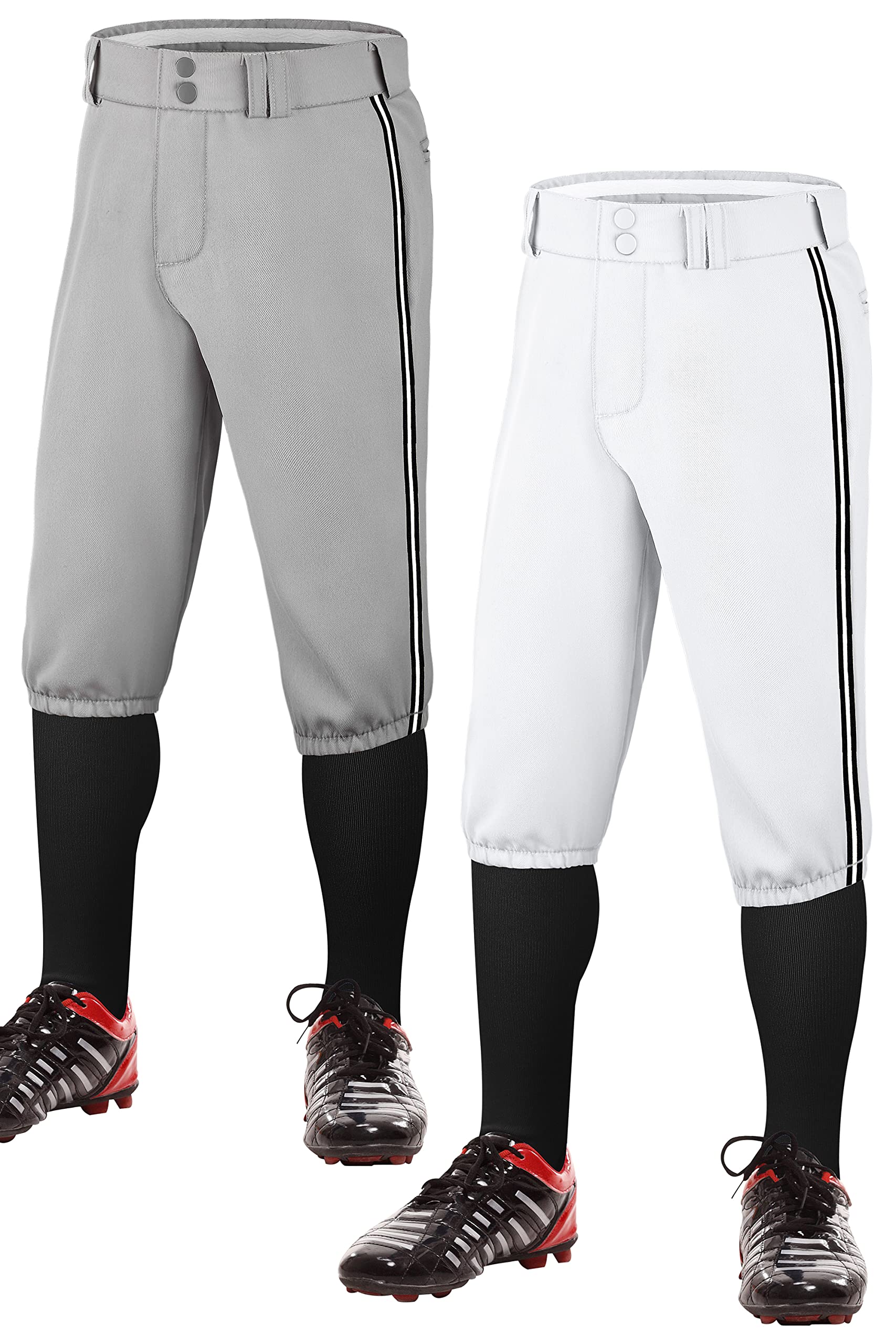 Resinta 2 Pack Boys Baseball Pants Belted Youth Baseball Pants Kids Knicker Style Baseball Pants Knee Length Tee Ball Pants