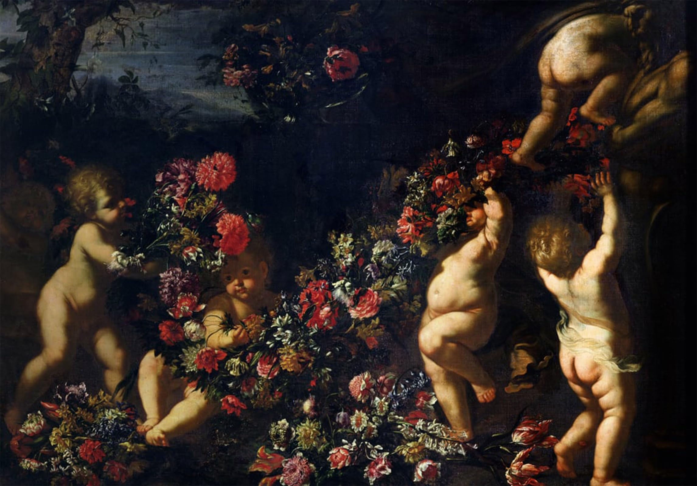 SERENDIPITP Vintage Wall Art Canvas Nordic Poster Canvas Print Picture Putti Playing with Garlands of Flowers by Carlo Maratta or Maratti Wall Art Poster for Home Decor 60x90cm