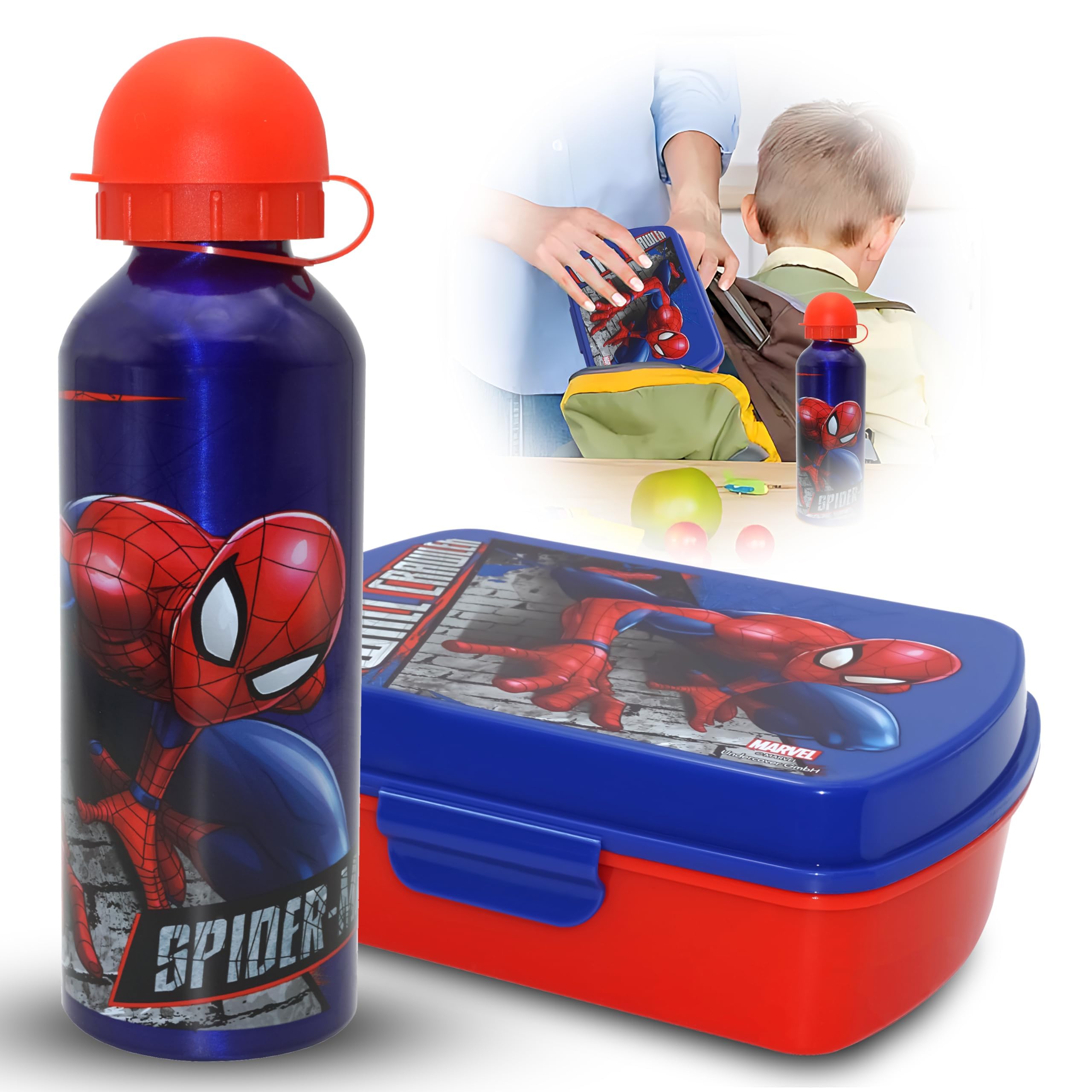 FUN HOUSE Complete set Spiderman lunchbox voor kinderen, 1 glas 2