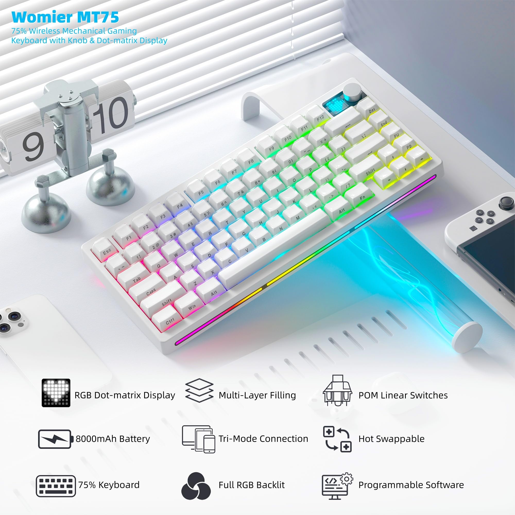 Amazon | Womier MT75 ゲーミングキーボード 無線 75%レイアウト