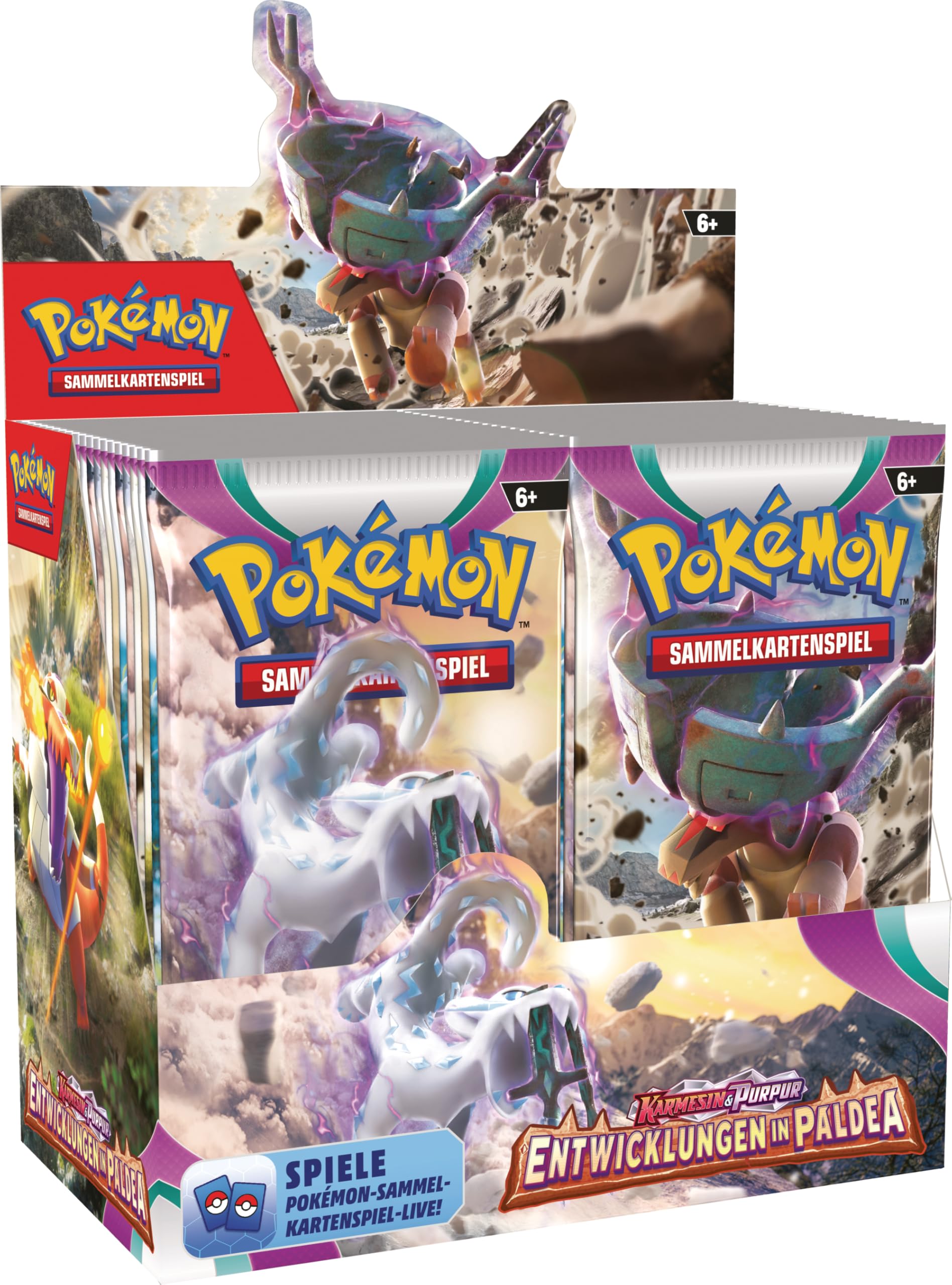 Pudełko do gier karcianych Pokémon Crimson & Purple - rozwój w Paldea (36 opakowań wzmacniających), opakowanie może się różnić