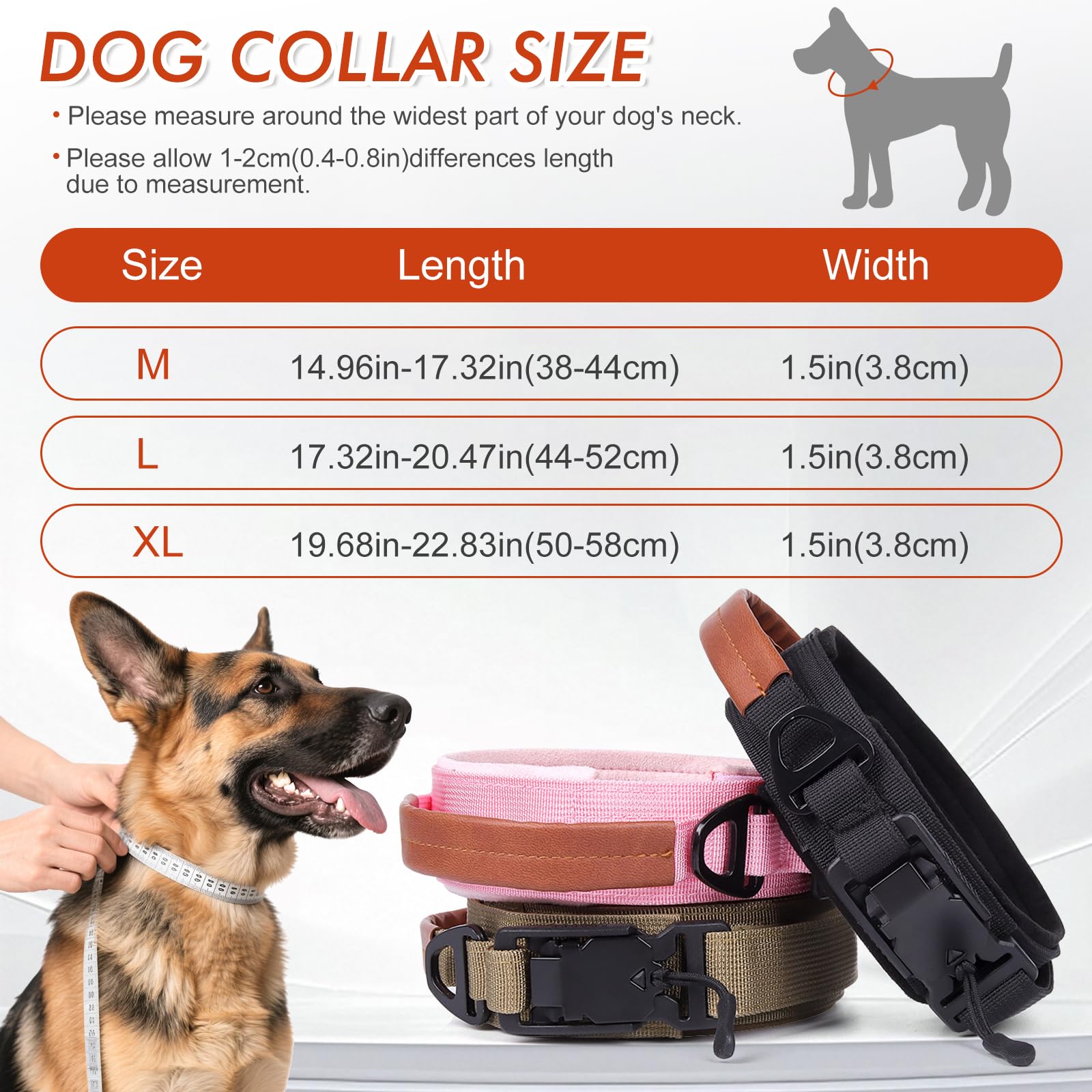 AKOFIC Tactical Dog Collar with Leather Handle and Upgraded Magnetic Metal Buckle, Heavy Duty Padded Wide Dog Collars - Image 3
