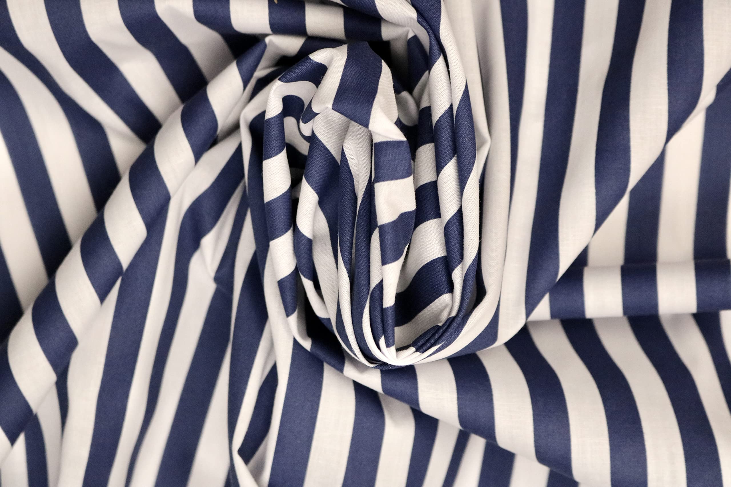 Pyrhan 11mm Stripes Cotton Prints –44 Inch Wide Dress Craft Fabric Material by The Metre -Floral Cotton Print Used in Sewing Kit and Accessories-Quilting Fabric (NavyWhite)