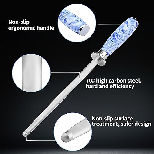 Miniatura 3 de WILDMOK Varilla de afilar cuchillos de acero de alto carbono de 8 pulgadas con mango ergonómico de resina, acero de afilado profesional para