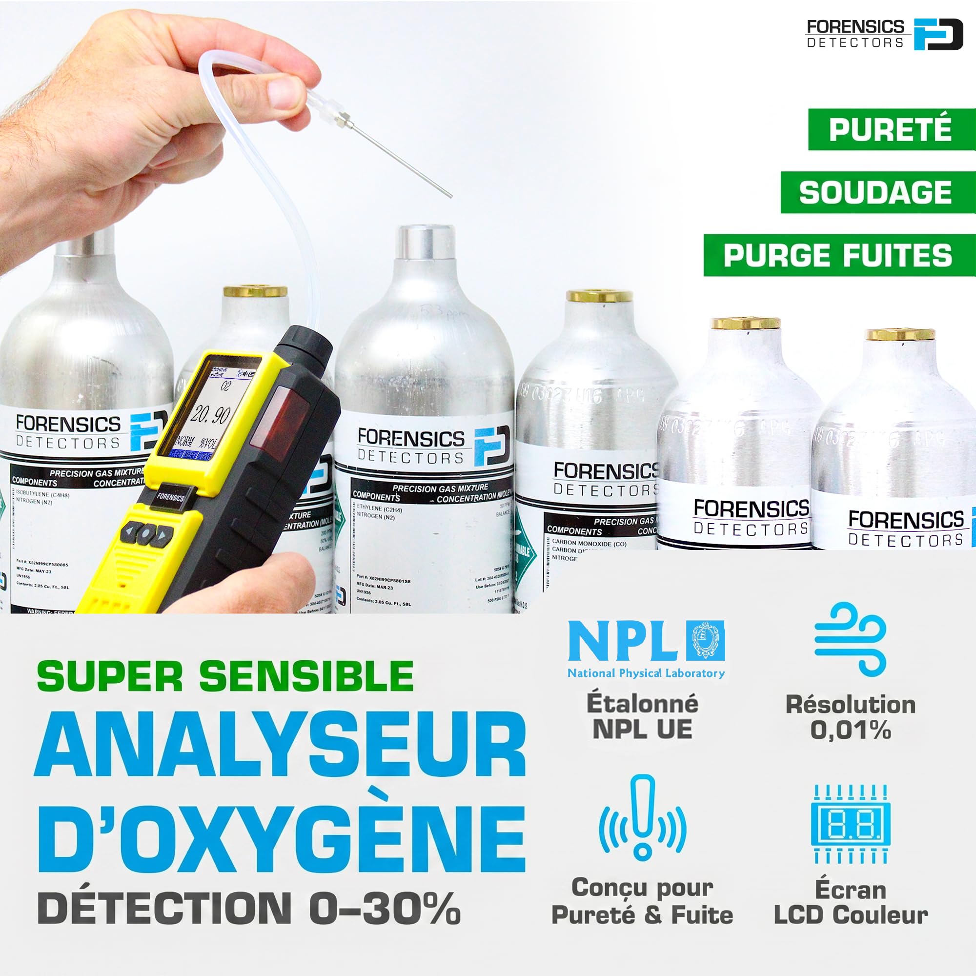 Analyseur d’Oxygène (O2) pour Le Soudage | Certificat d'Étalonnage UE | 0–30% avec Résolution De 0,01% (100 ppm) | Analyseur pour Purge de Soudage