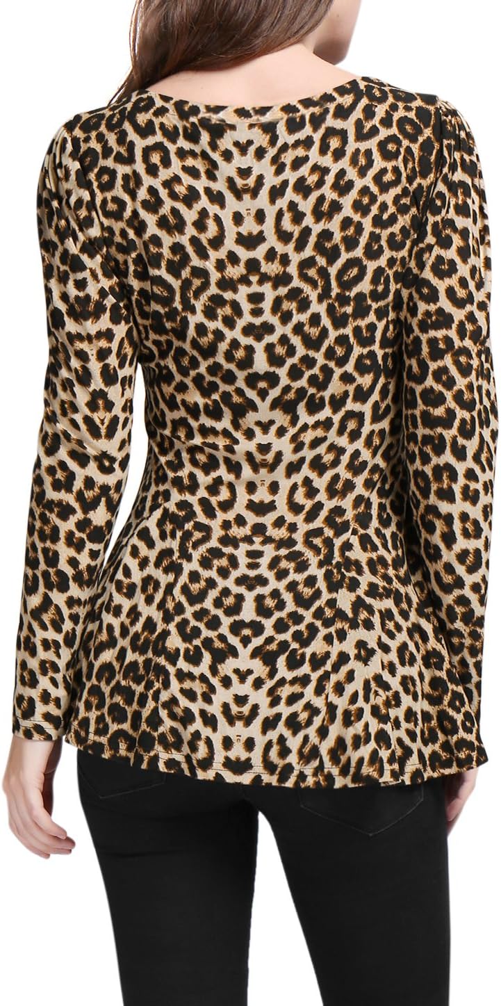 Allegra K Women's Animal Print Long Sleeve Ruffle Hem Scoop Neck Casual Peplum Top - Image 6