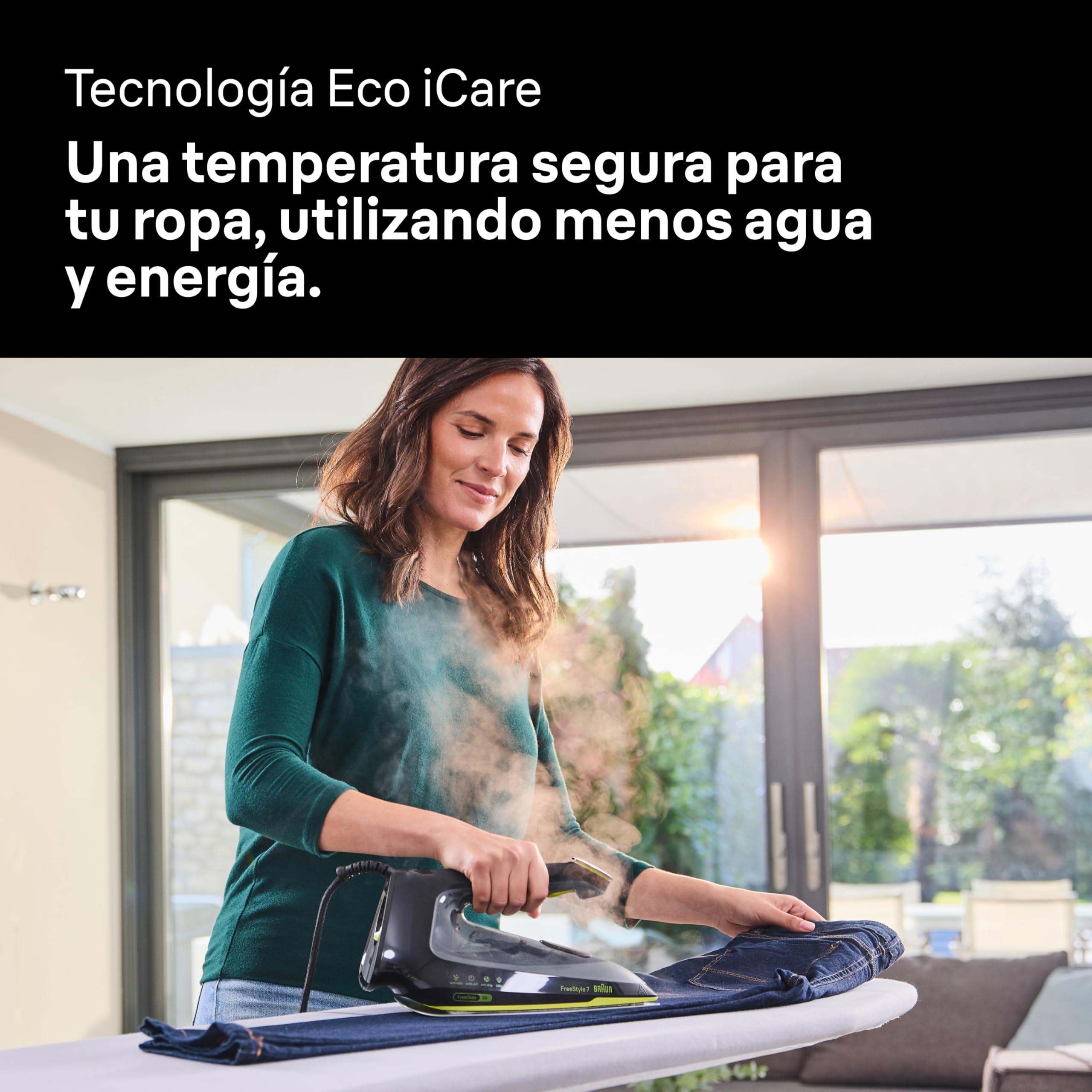 Braun FreeStyle 7 – Plancha de Vapor Ergonómica y Fácil de Usar, Función Turbo, Planchado Rápido y Suave, Diseño Certificado, Negro y Verde (FI7255GR)