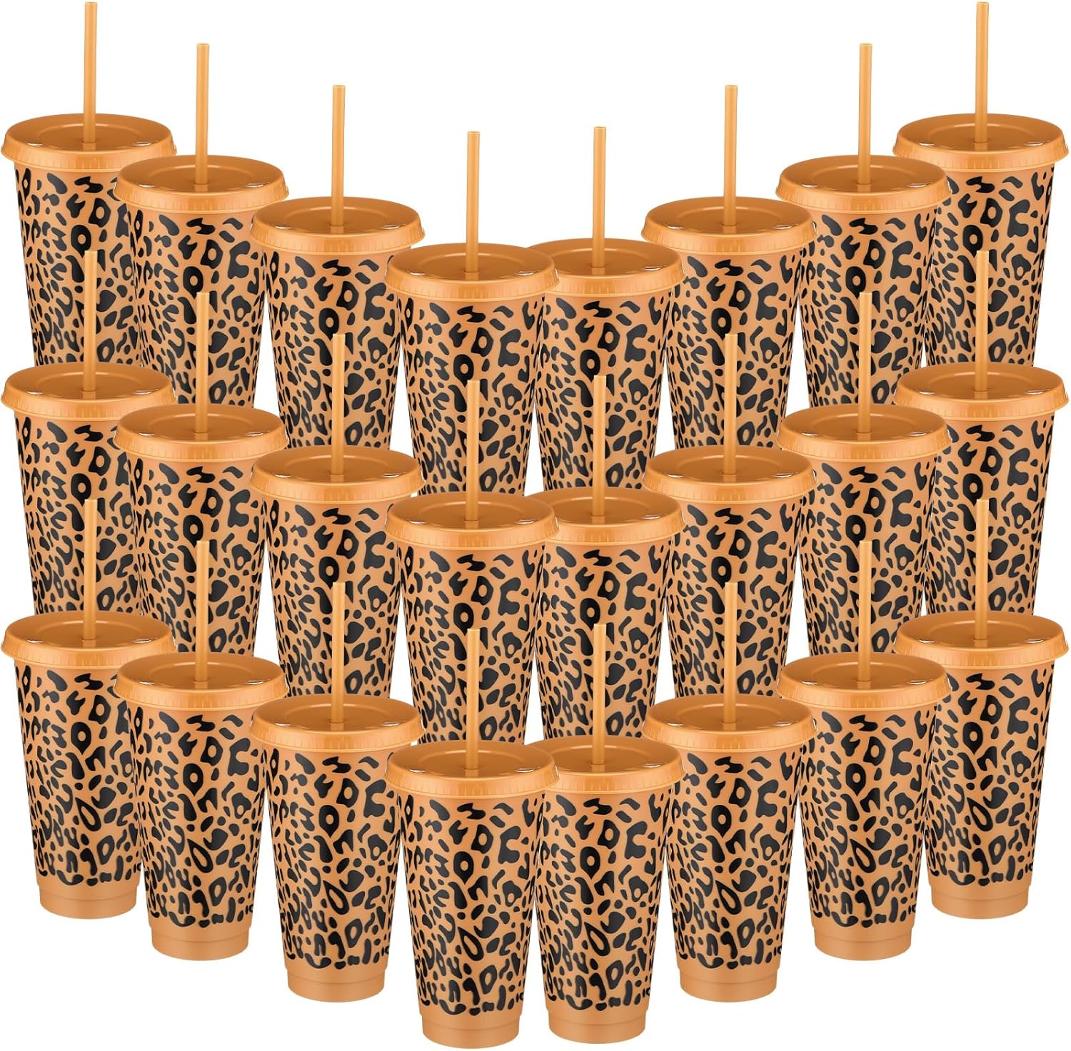 12 Pcs Safari Party Plastic Cups with Lid Straw 24 oz Cheetah Plastic Drink Cups Reusable Bulk Leopard Tumblers for Cheetah Theme Party Favors Birthday Gifts Animal Print Decorations
