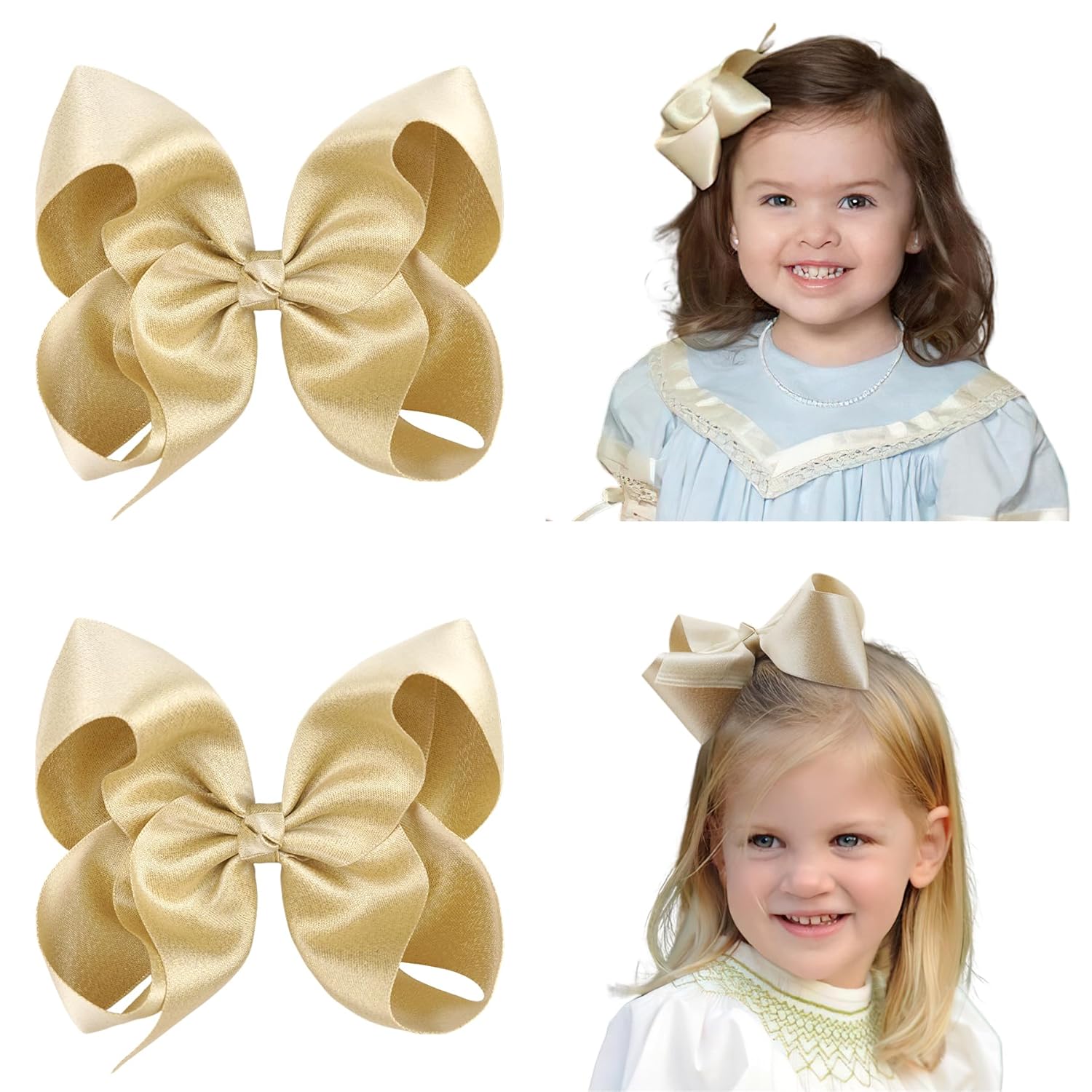 5.5 Inch Light Gold Hair Bows for Girls Grosgrain Ribbon Toddler Hair Accessories with Alligator Clips for Toddlers Baby Girls Kids Teens in Pairs