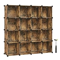 SONGMICS Scarpiera Componibile, Scaffale a 16 Cubi Modulari, Guardaroba, Recinto per Animali Domestici, Camera da Letto Cabina Armadio Ingresso, 31 x 123 x 123 cm, Marrone Vintage LPC442A01