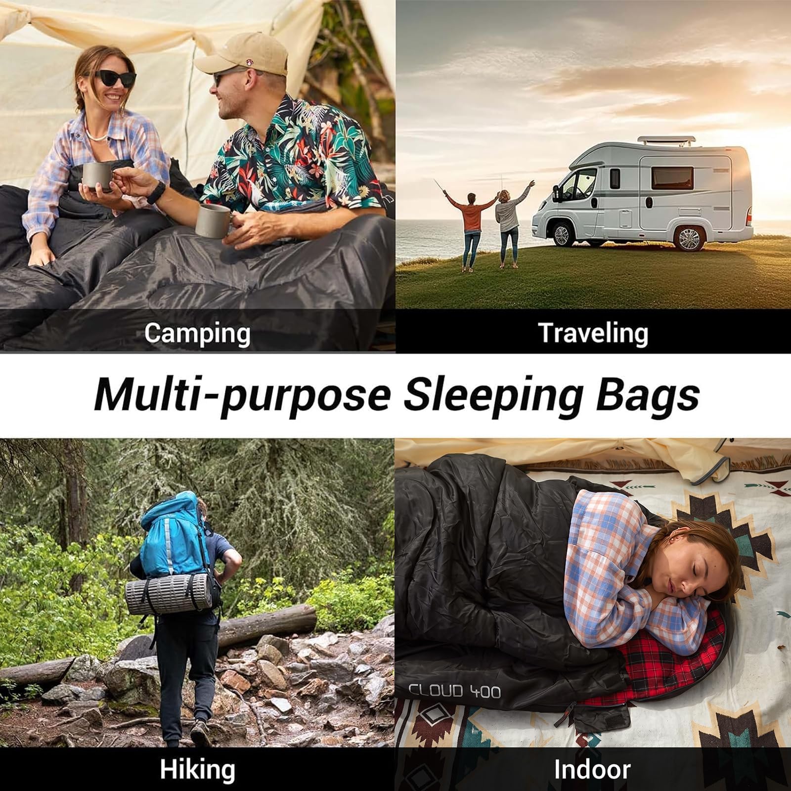 KingCamp for Adults, Winter | Flannel Lined Cold Weather 4 Season Sleeping Bag Sacos de Dormir Grandes y Altos, Ligeros, Resistentes al Agua para Camping, mochileros, Senderismo, Color Negro Derecho